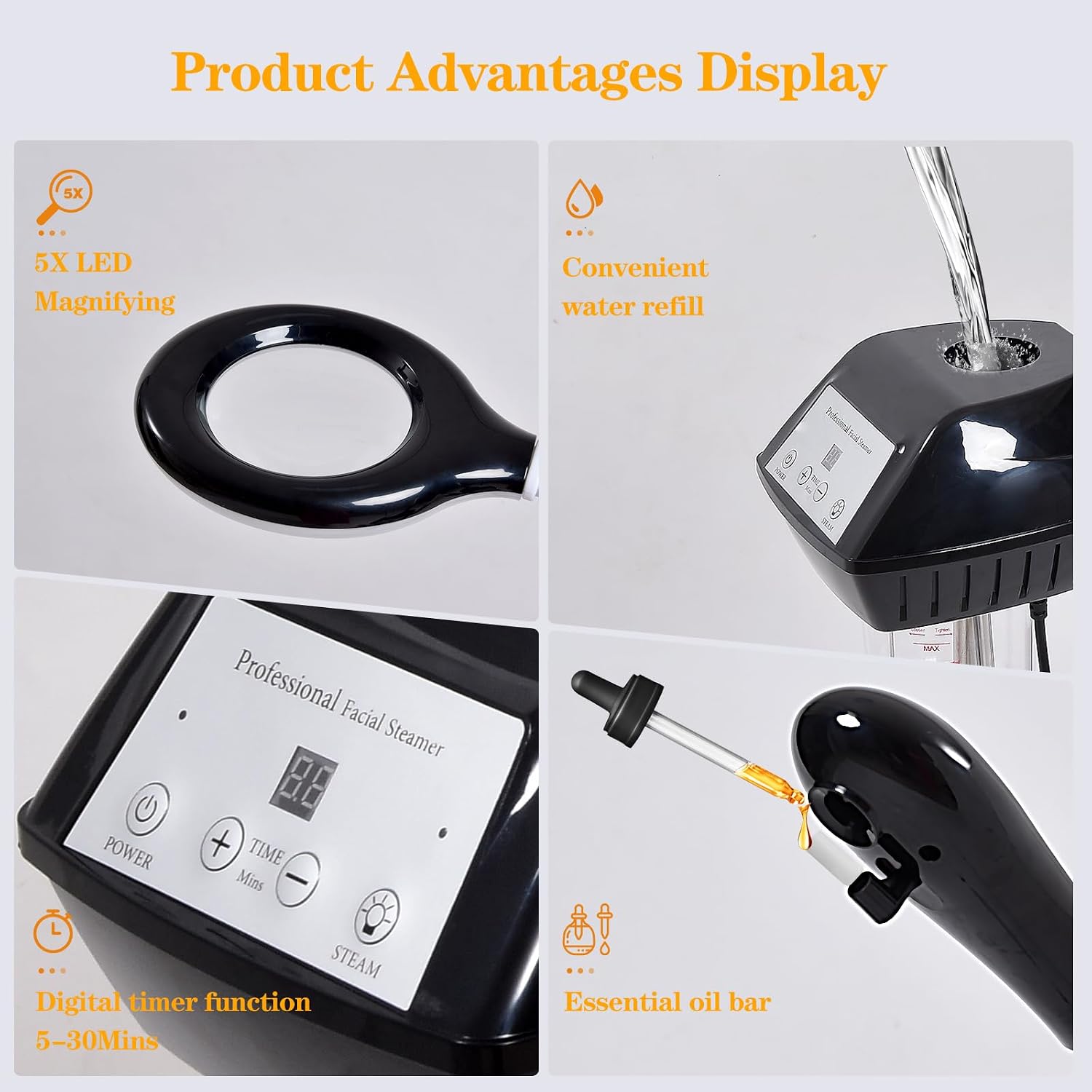 Professional Facial Steamer on Wheels,2 in 1 Face Steamer with 5X Magnifying Lamp and Ozone Function for Home and Beauty Spa Use
