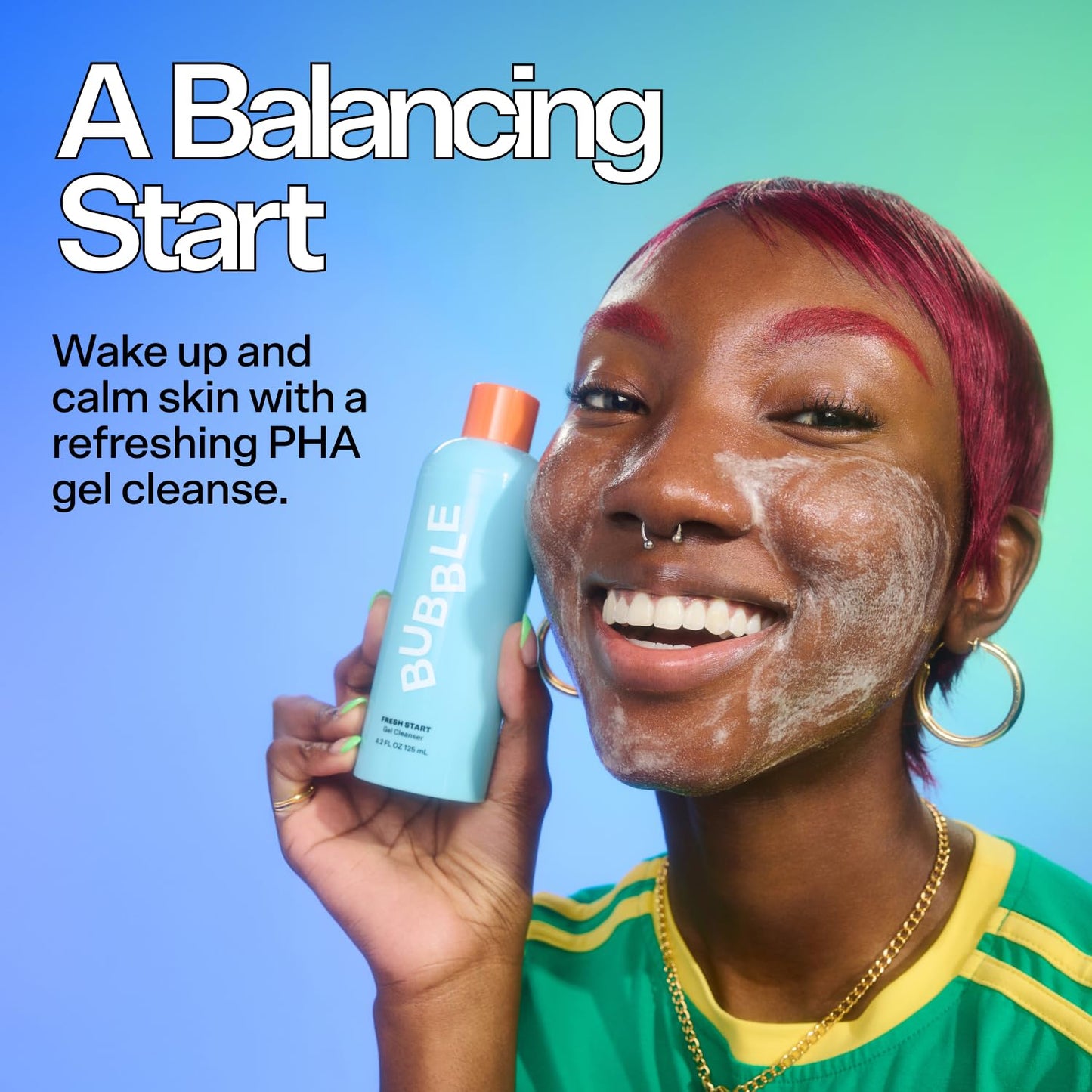 Bubble Skincare Fresh Start Gel Cleanser - Gentle Exfoliating Face Wash for Oily Skin - Gel Cleanser with Aloe Vera Juice + Caffeine to Protect and Soothe Complexion - Summer Skincare Essential(125ml)