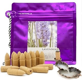 Lavender Backflow Incense Cones - 50 Large Waterfall Back Flow Cones Scented - Includes 1 backflow Incense Burner
