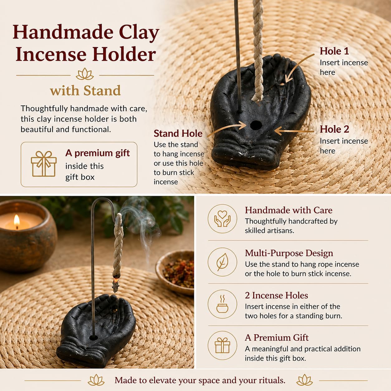 Handmade Himalayan Rope Incense,Eco-Friendly, Aromatic Ambiance, Healing, Purification, Made from Pure Himalayan Herbs (Gift Box Set (Curated Incense Collection of Ropes and Cones))