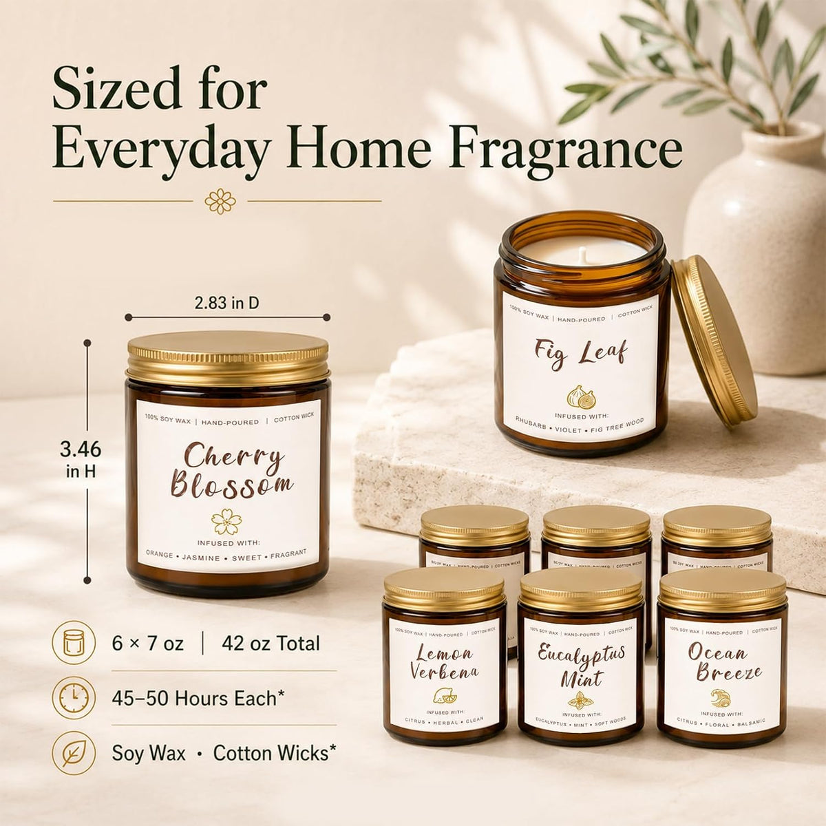 Soy Scented Candles Gift Set - 6 Pack Natural Soy Wax Long Lasting Candles
