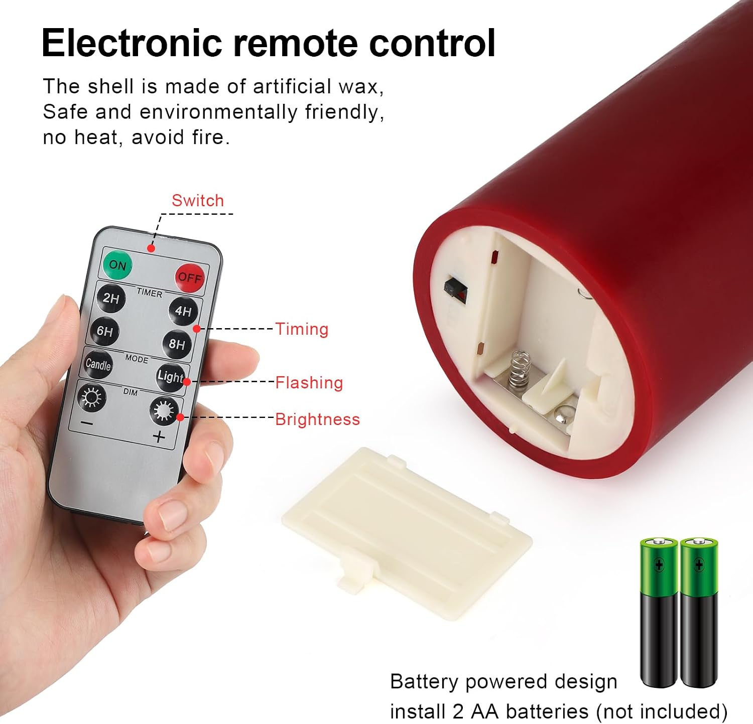 Enpornk 7” x 3” Flameless Candles, Flickering Moving Flame LED Candles, Battery Operated Candles with Remote and Timers, Burgundy, Set of 2