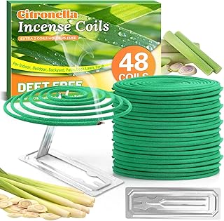 SCENTORINI Citronella Coils, 48 PCS Citronella Incense with Coil Holder, Suitable for Summer Home Outdoor Use, Pool Side, Patio, Camping, Porches, Courtyards, Farms, Garden Planting Area
