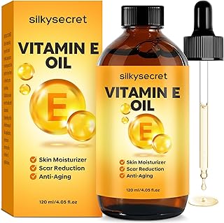 SilkySecret Organic Vitamin E Oil (4.05 Fl Oz), 50,000 IU Face and Body Moisturizer with Almond, Jojoba, and Rosehip Oils, Skincare & Face Moisturizer for Healthy Radiant Skin