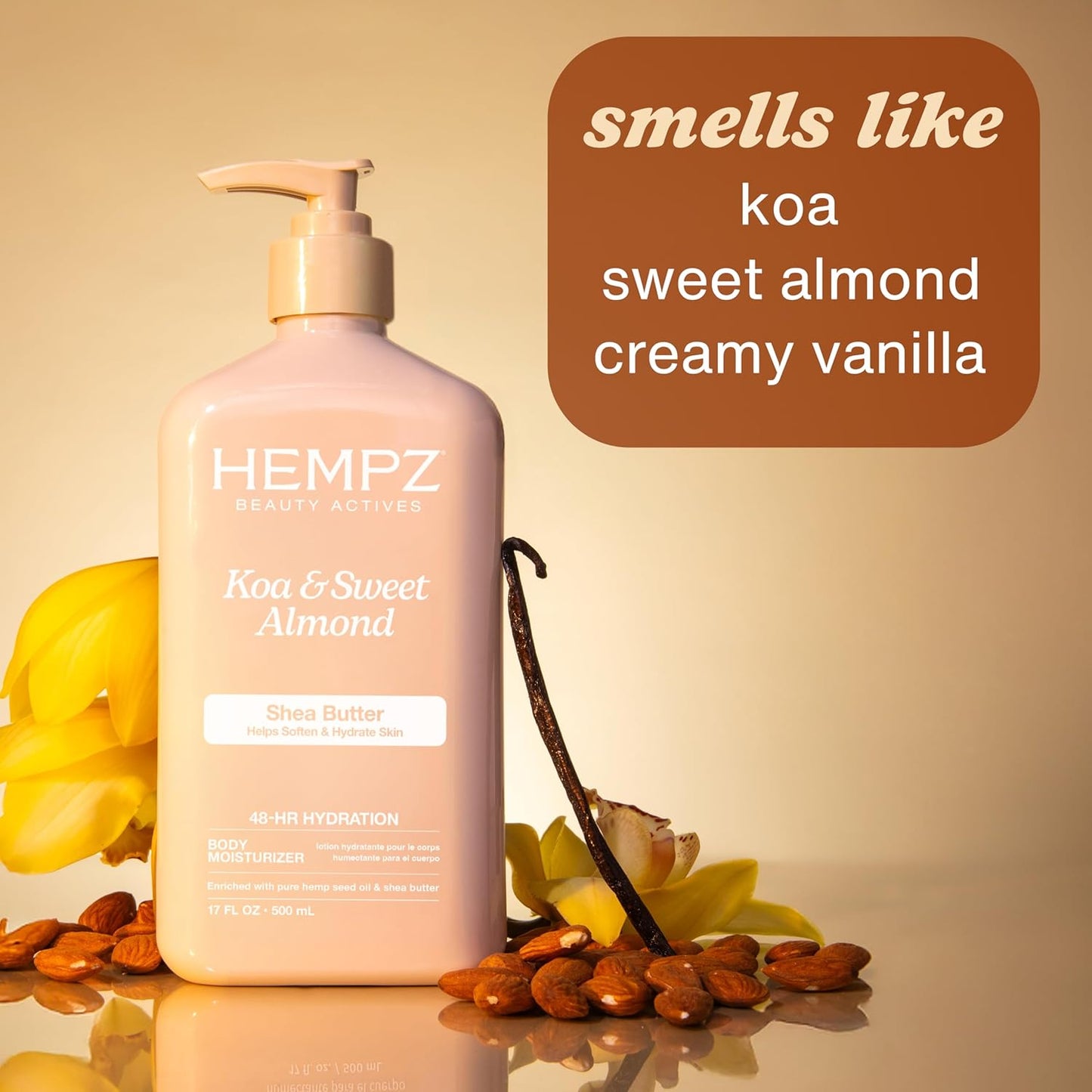 HEMPZ Sweet Almond & KOA Body Lotion, Moisturizing Hemp Seed Oil and Shea Butter, Hydrating Vegan Lotion for Dry Skin, 17 oz