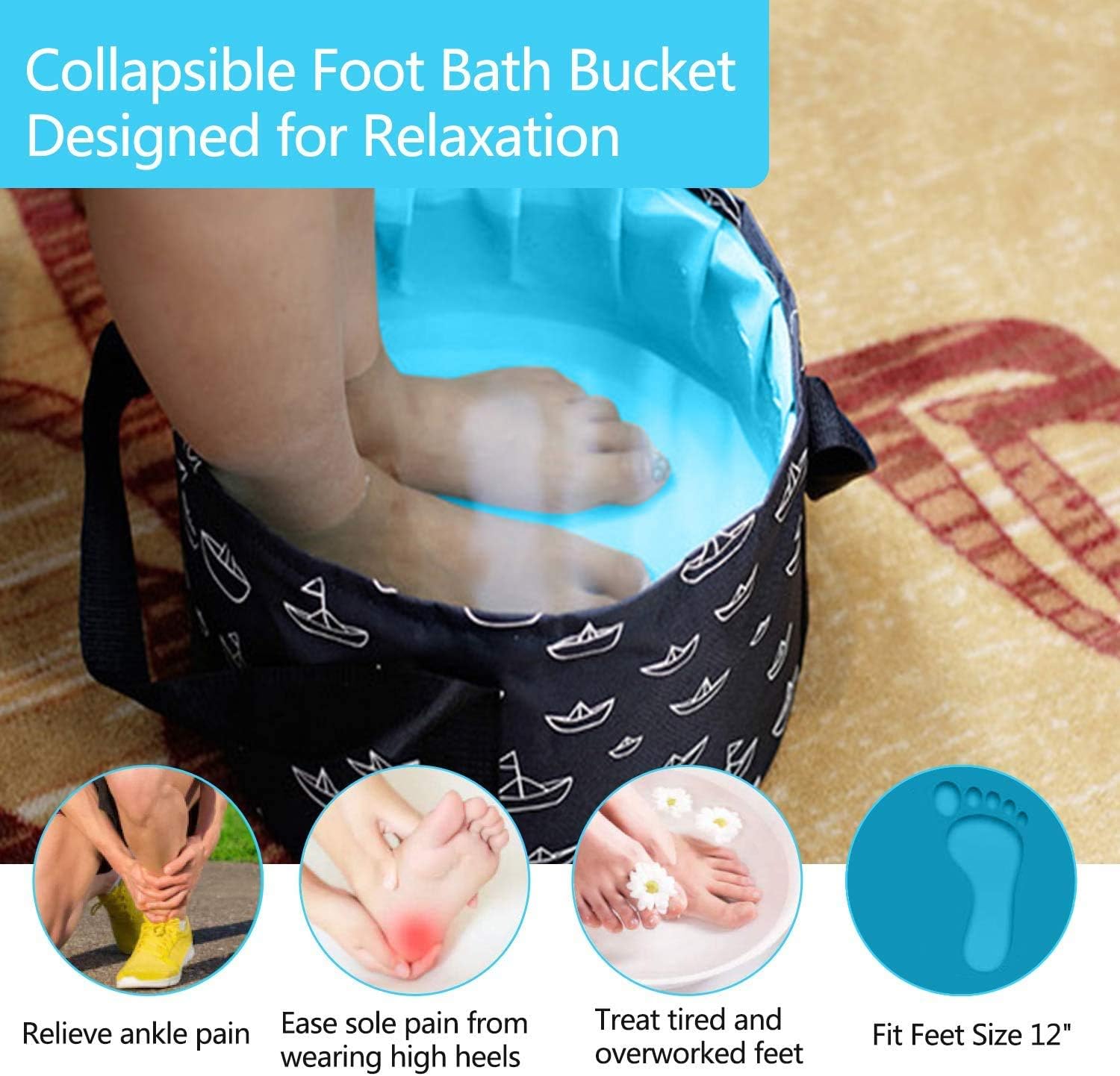 Collapsible Bucket for Soaking Feet, Portable Travel Foot Bath Tub, Foot Soaking Bath Basin Portable, Foot Spa Soaking Feet Home Pedicure Basin Outdoor Camping