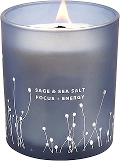 White Sage Sea Salt Wood Wick Soy Scented Candle, 10.6 oz | Sage Candle for Cleansing House | Aromatherapy Energy Cleansing Candle for Home, Meditation, Clean Burning Long Lasting