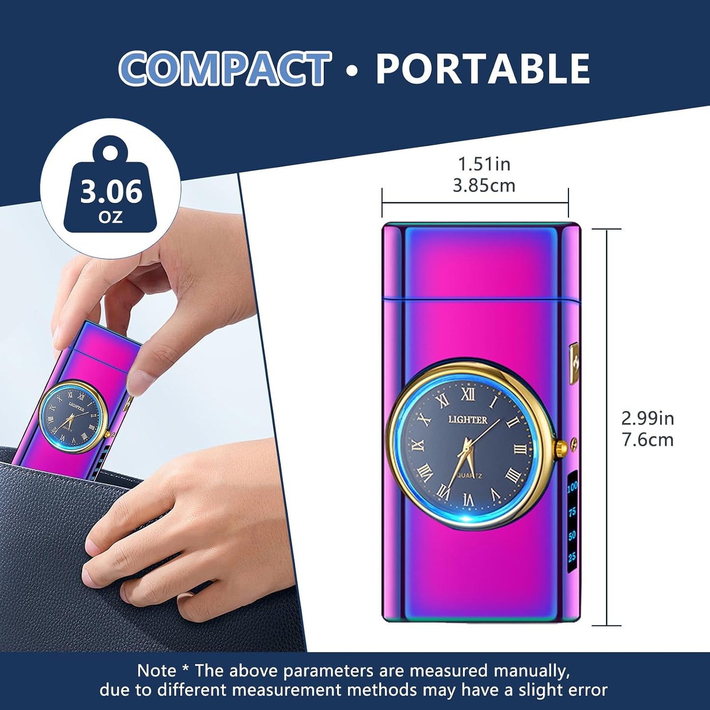 SKRFIRE Electric Arc Lighter USB Rechargeable Windproof Plasma Lighter with Double Pulse, LED Display for Candles BBQ Camping, for Men Women (Prestige Colorful)