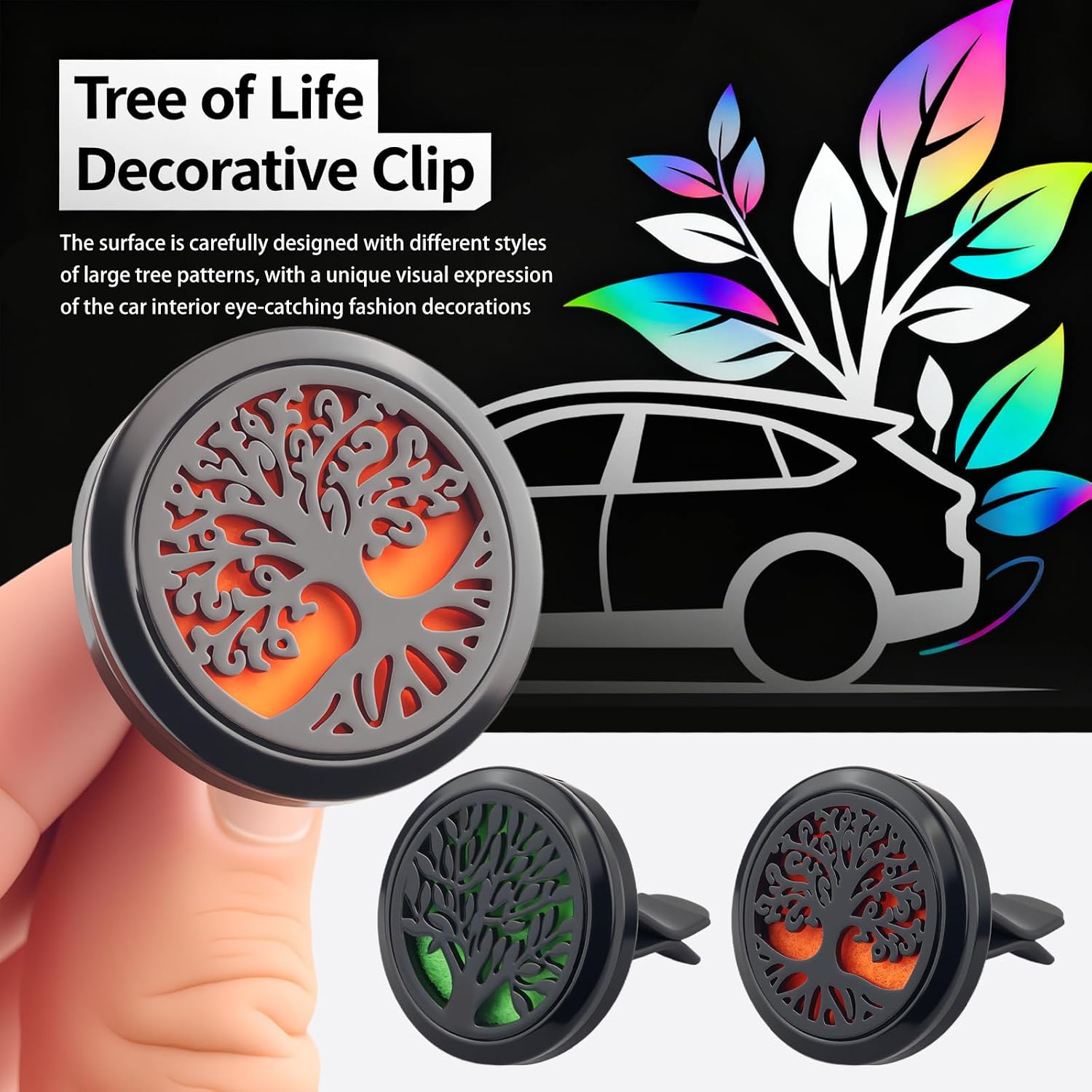 2PCS 30mm Tree of Life Car Essential Oil Diffuser Vent Clip,Stainless Steel Car Diffusers for Essential Oils as Decoration with 12 Felts,Stylish Essentials Oil Cars Diffuser Vent Clips