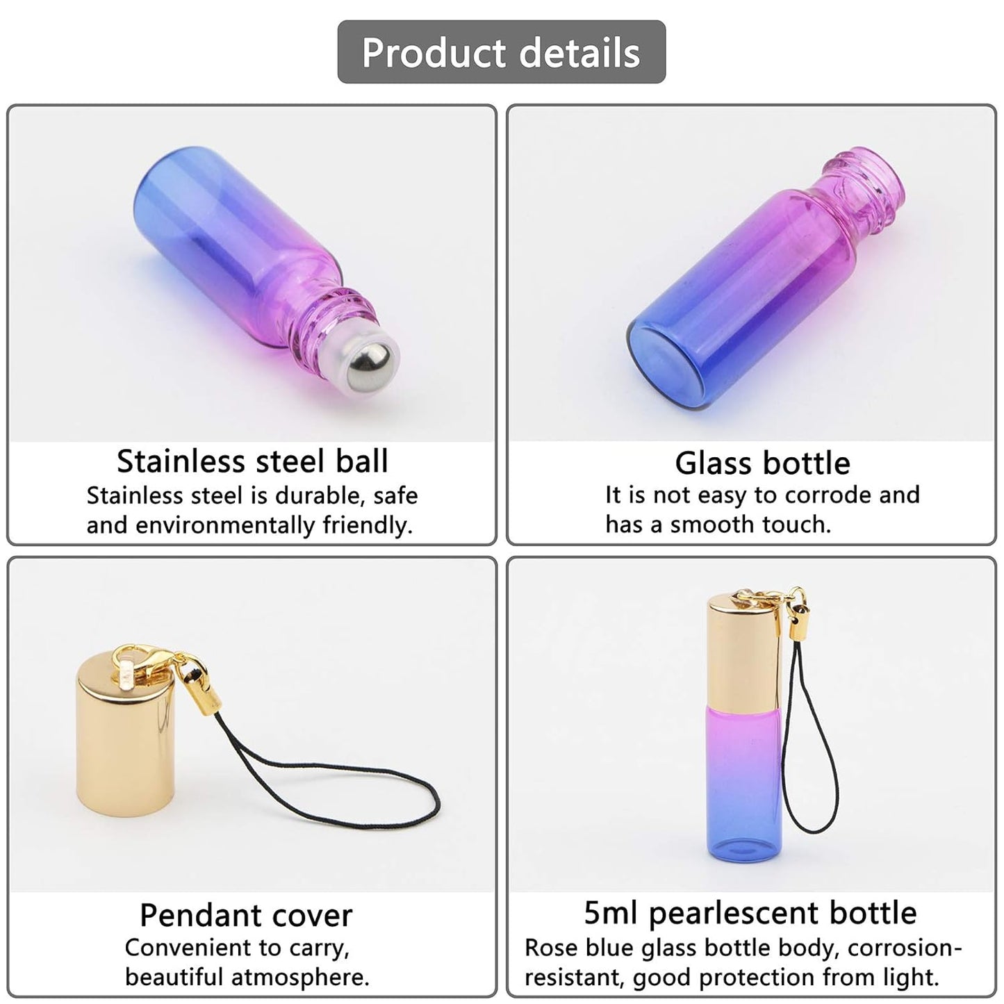 Kesell 15pcs 5ml Glass Roller Bottles Roll on Bottle Stainless Ball Gradient Color for Essential Oils, Aromatherapy Blends, Perfumes