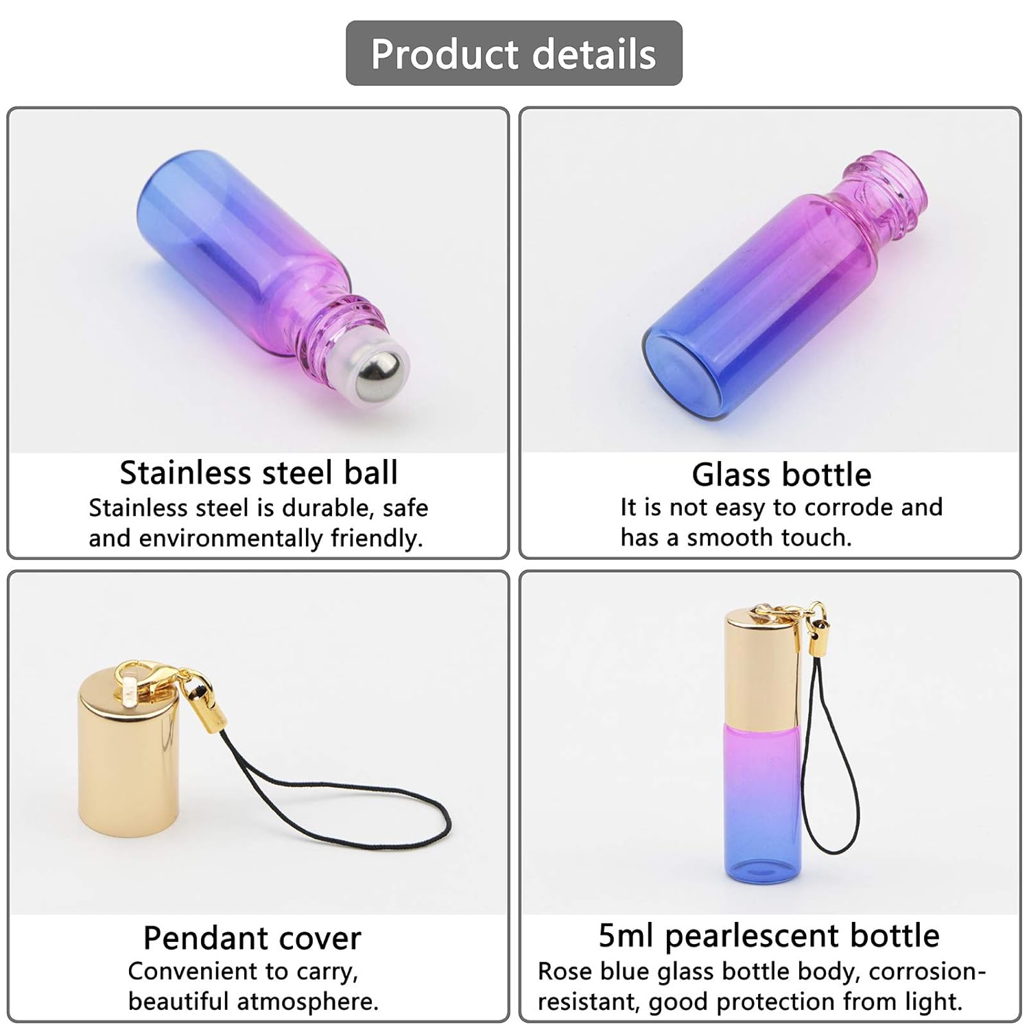 Kesell 15pcs 5ml Glass Roller Bottles Roll on Bottle Stainless Ball Gradient Color for Essential Oils, Aromatherapy Blends, Perfumes