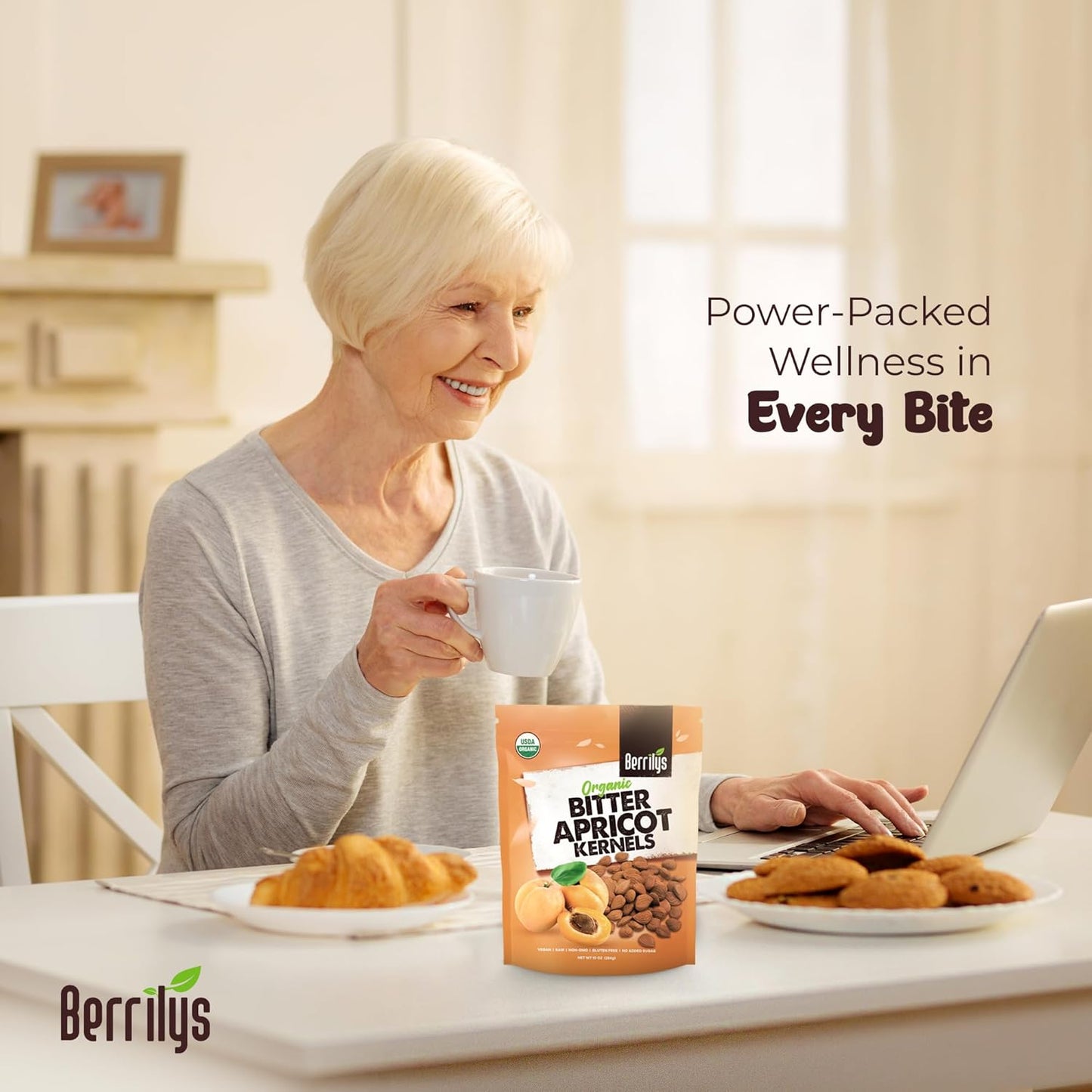 Berrilys Organic Bitter Apricot Kernels - USDA Certified Organic Bitter Apricot Seeds - Natural & Non-GMO, Premium Quality Kernals, No Sulfur or Additives - 10 oz