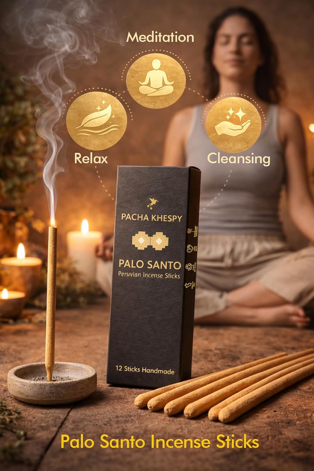 Palo Santo Incense Sticks from Peru 12 Pack Long Lasting Burn Handmade Natural Authentic Holy Wood for Aromatherapy Meditation Energy Cleansing Stress Relief Yoga & Home Fragrance