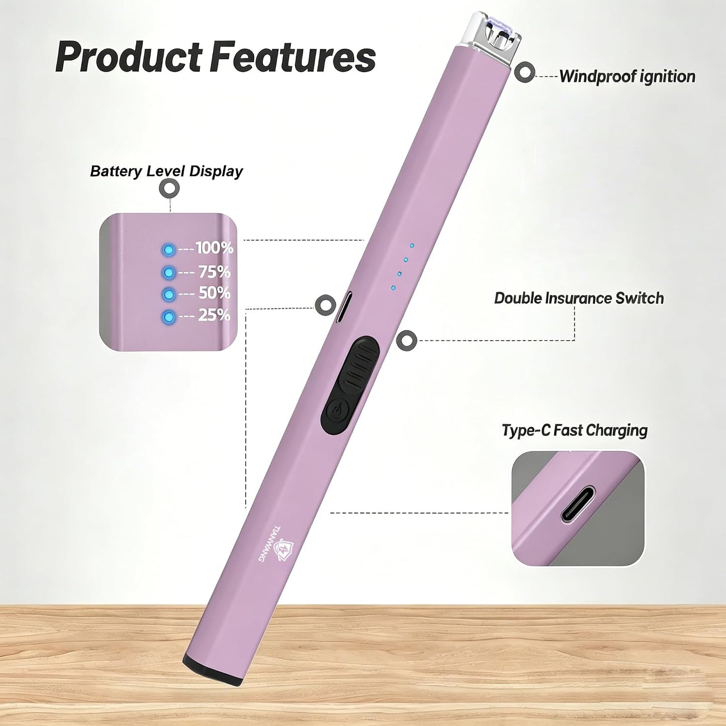 Elegant Electric Candle Lighter for Women with USB-C Charging, Portable and Easy to Use, Stylish Arc Lighter for Candles (Pink)