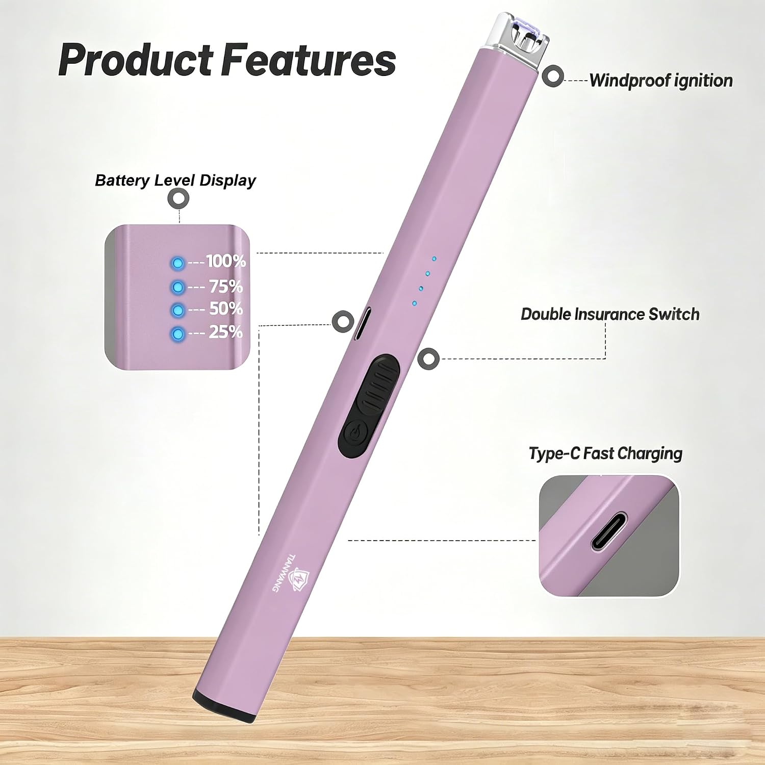 Elegant Electric Candle Lighter for Women with USB-C Charging, Portable and Easy to Use, Stylish Arc Lighter for Candles (Pink)