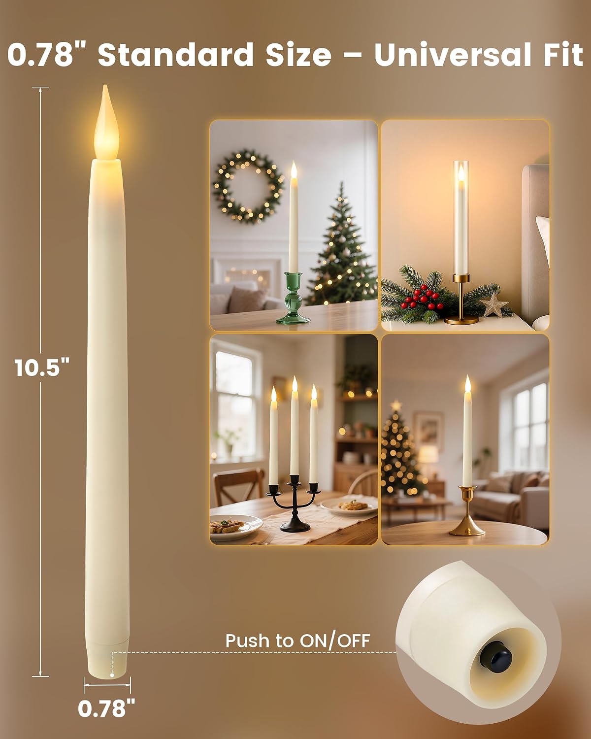 Flameless Taper Candles with Remote, 10.5" x 0.78" Battery Operated Plastic LED Candlesticks, 3000K Warm White, 3D Flickering Flame for Wedding, Christmas, Halloween Decor, 6 Pack, Ivory
