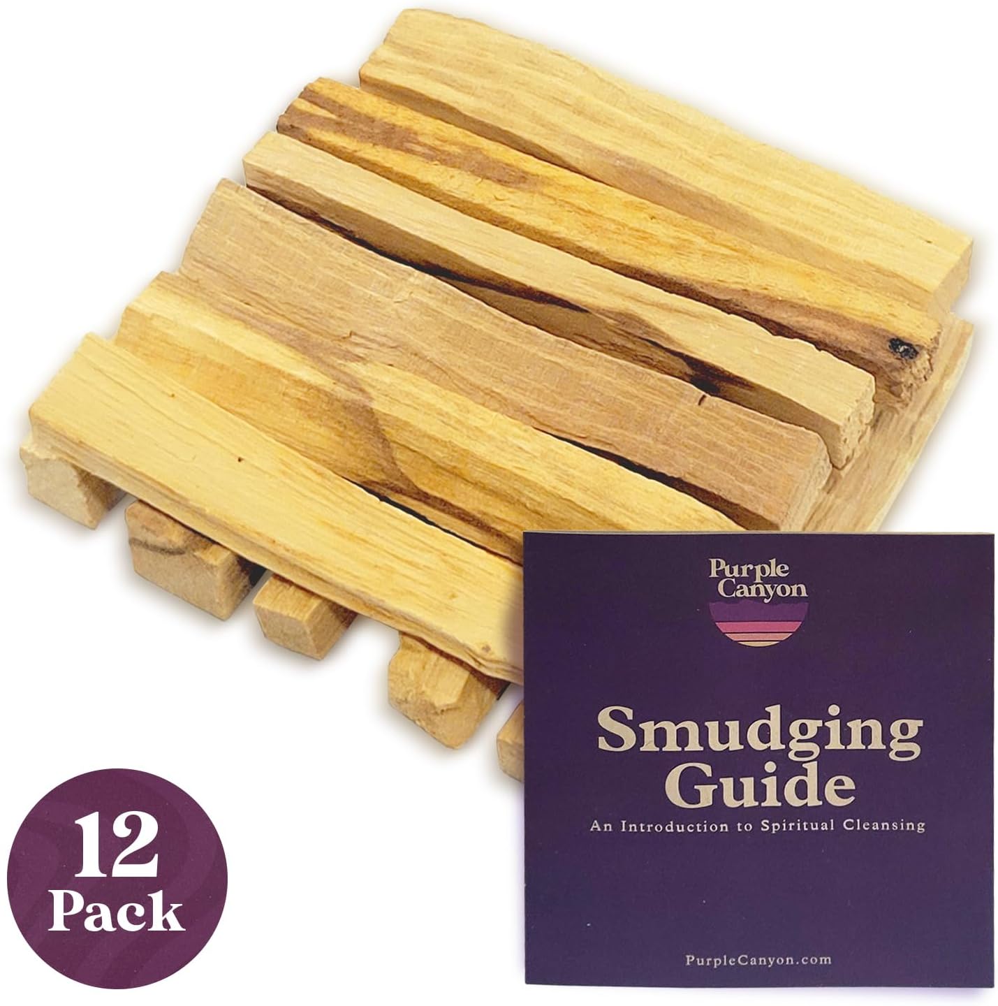 Purple Canyon Palo Santo Incense Sticks - 12 Pack | Sustainably Harvested Natural Incense for Smudging, Meditation, Cleansing, and Stress Relief