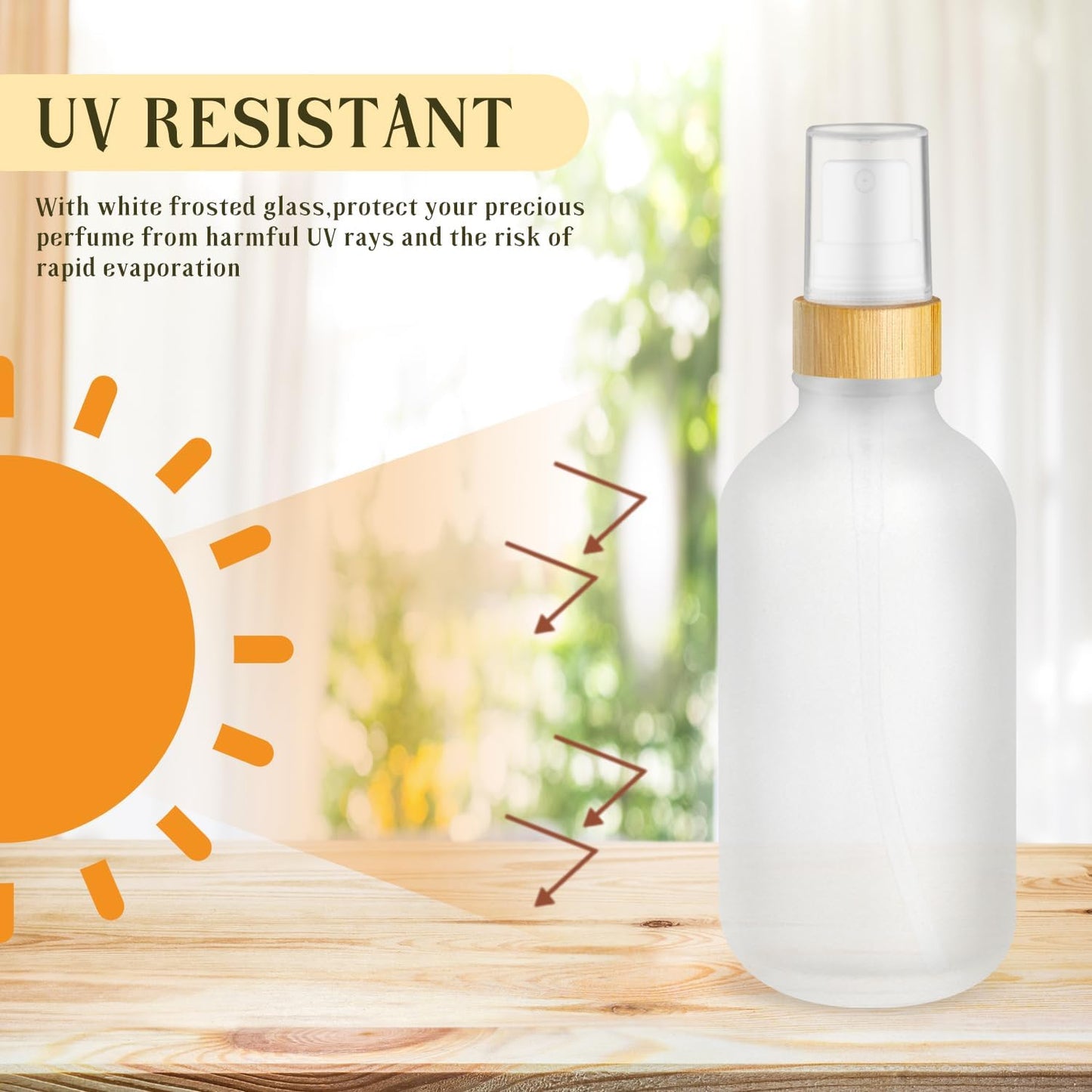 4-Pack 4 Oz Glass Spray Bottle with Bamboo Lid,Empty Refillable Fine Mist Atomizer,Leak-Proof Travel Liquid Holder Container for Cologne,Essential Oils,Room Sprays,Cleaning Solutions (Frosted)