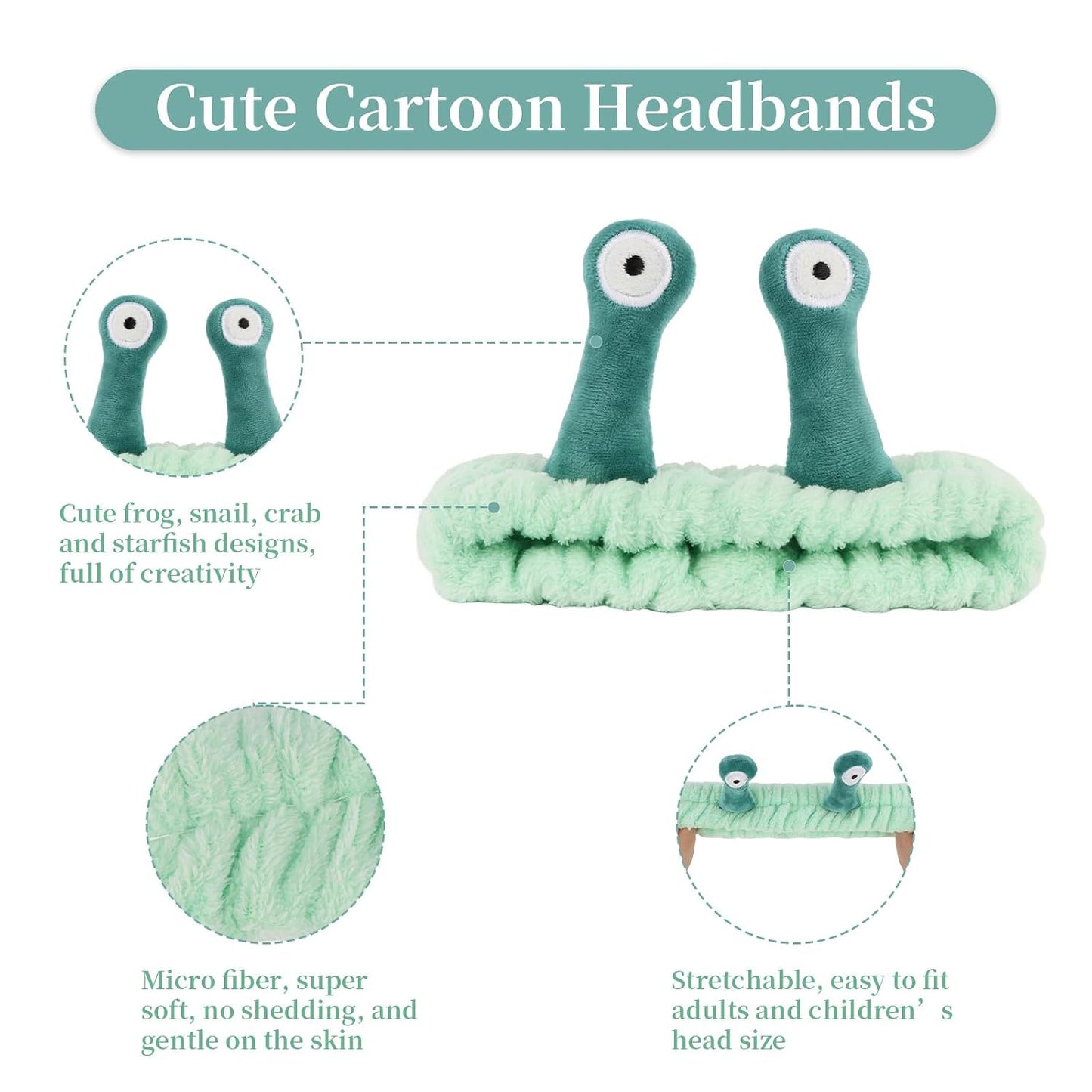 Spa Headbands for Girls Women, 4 Pack Cute Cartoon Animal Headbands for Skincare Makeup Washing Face, Cute Frog Snail Crab Starfish Hairbands Hair Accessories Funny Stuff Beauty