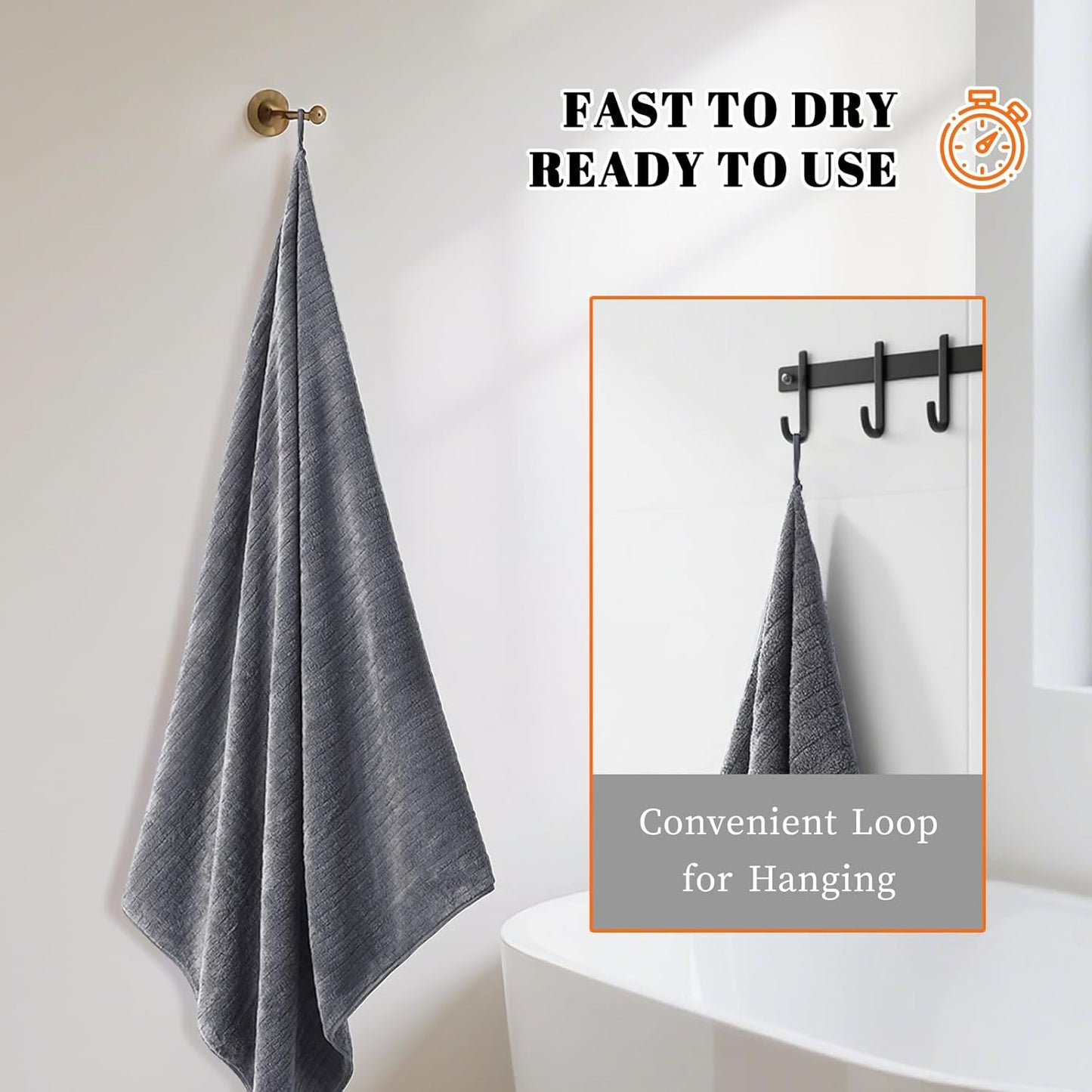 Bath Towels Set of 4 Extra Large 35 x 70 Inches,Luxury Thick High Absorbent Quick Dry Bath Sheet,Ultra Soft Microfiber,Bathroom,Beach,Yoga,Sport,SPA (Grey)