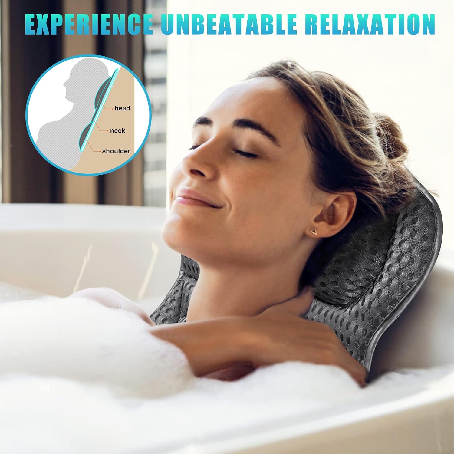 Bath Pillow, Tub Pillow for Bathtub with Strong Non-Slip Suction Cups and Comfortabl 3D AirMesh Bath Pillow for Women &Man