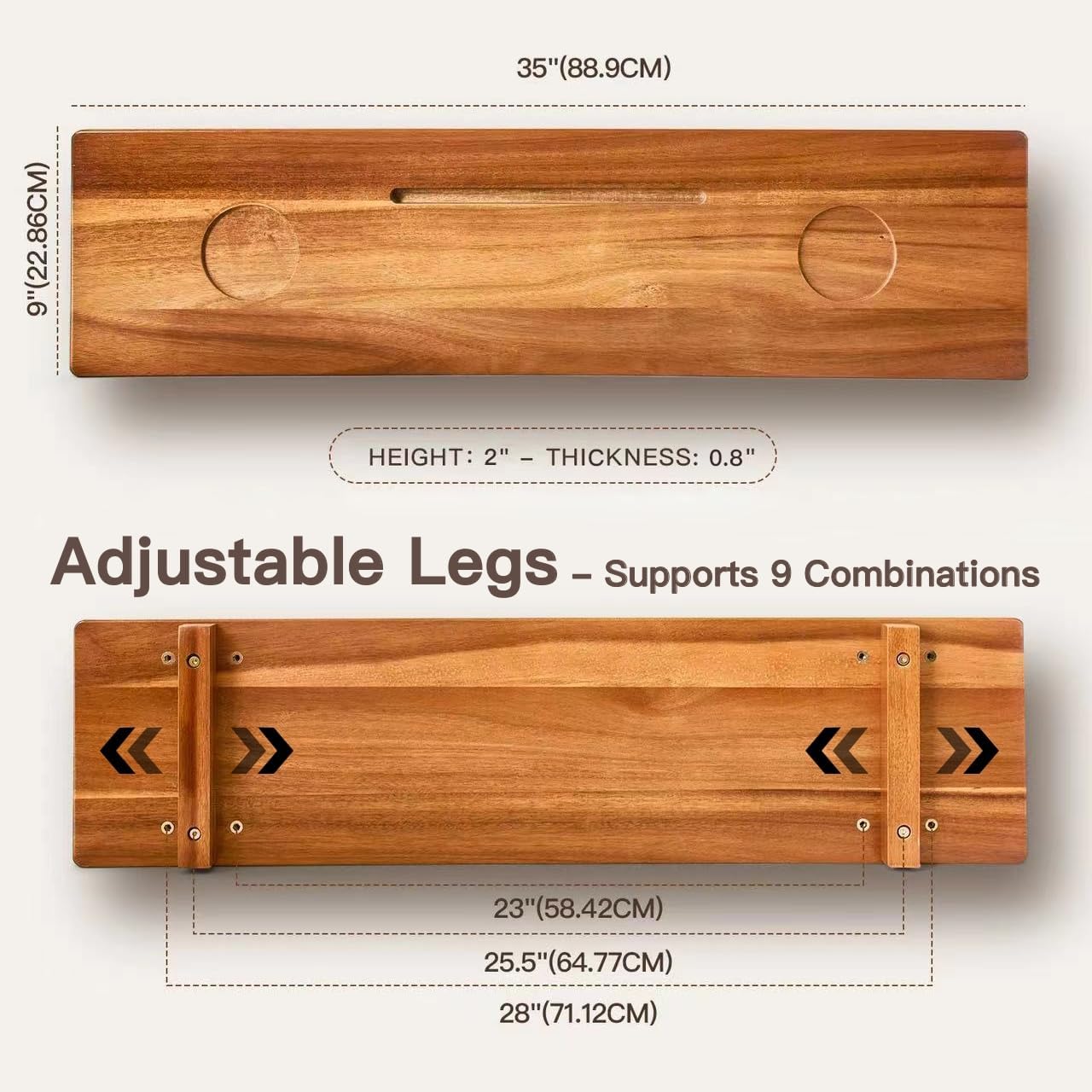 DAOYOUSKY Luxe Premium Acacia Wood Bathtub Tray Caddy with Adjustable Legs, 35x9 Inch Large Wooden Bath Tub Board, Anti-Tipping Bath Shelf Over Tub, Bathtub Accessories