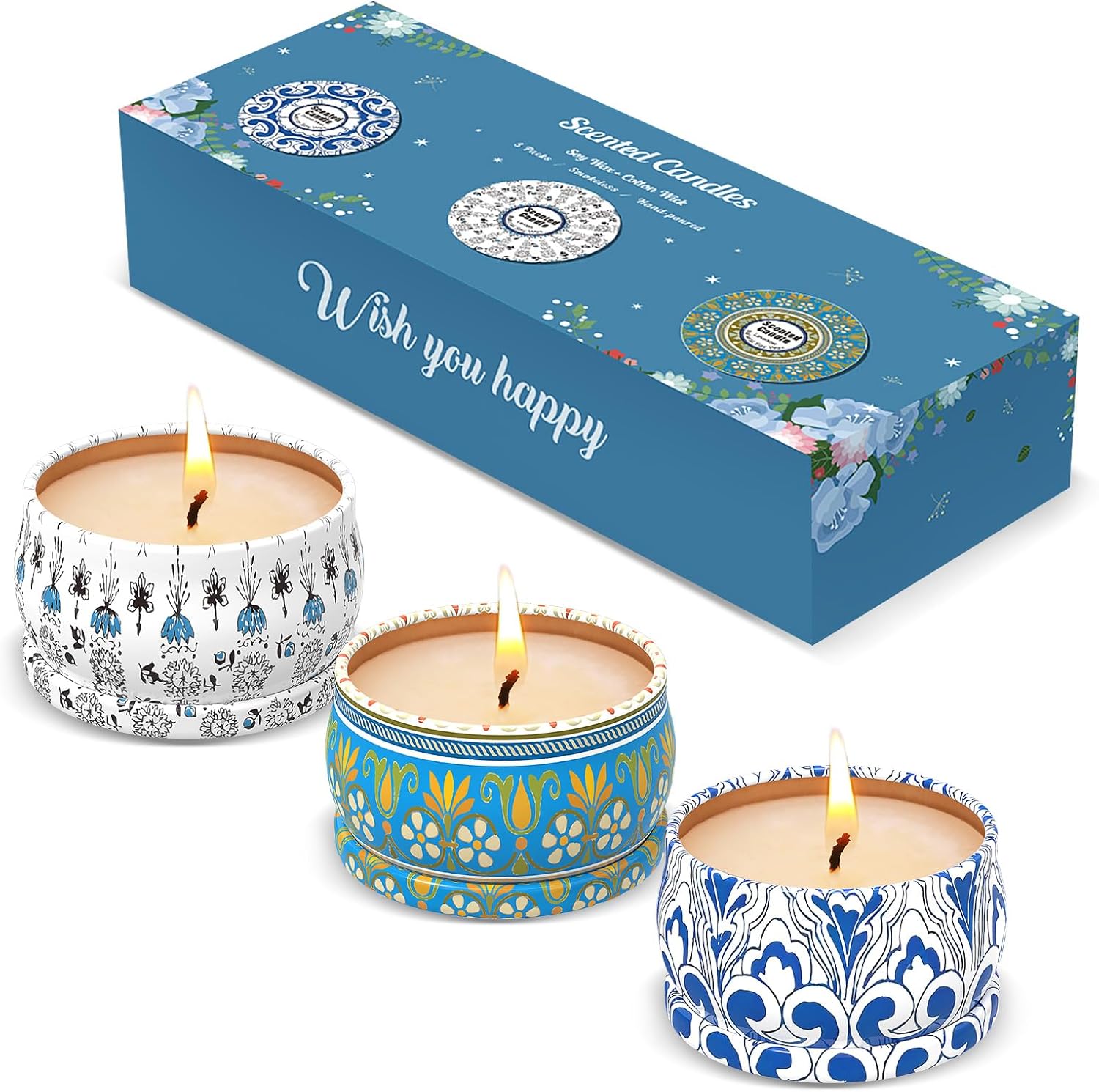 3 Pack Scented Candles Gift Set - Aromatherapy Candle for Home, Portable Hotel Small Candles, Natural Soy Wax Tin Jar for Yoga, Bath, 2.5 Oz Long Lasting Time Gift for Women