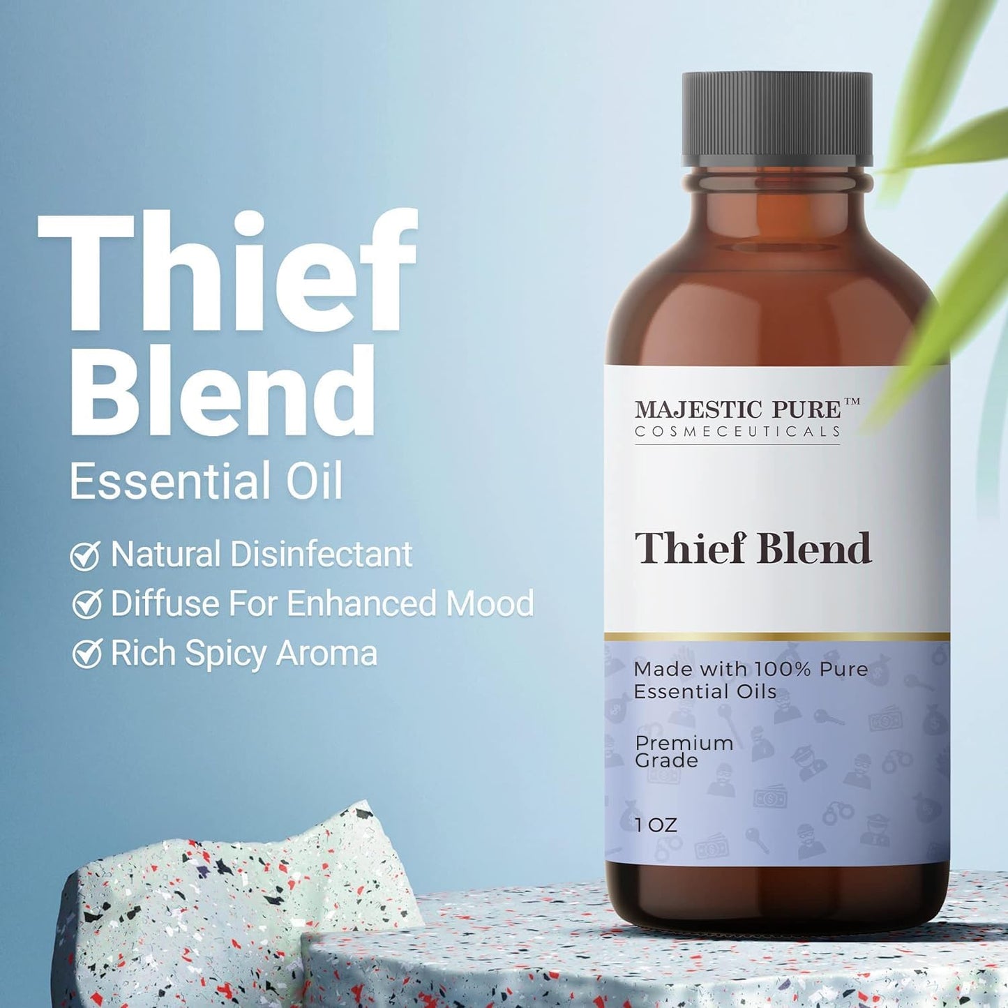 Majestic Pure Essential Oil Blend with Eucalyptus, Rosemary, Lemon & Other Oils | 100% Pure Premium Oil for Uplifting Mood, DIY Products, Cleansing | Essential Oils for Diffusers & Aromatherapy | 1oz