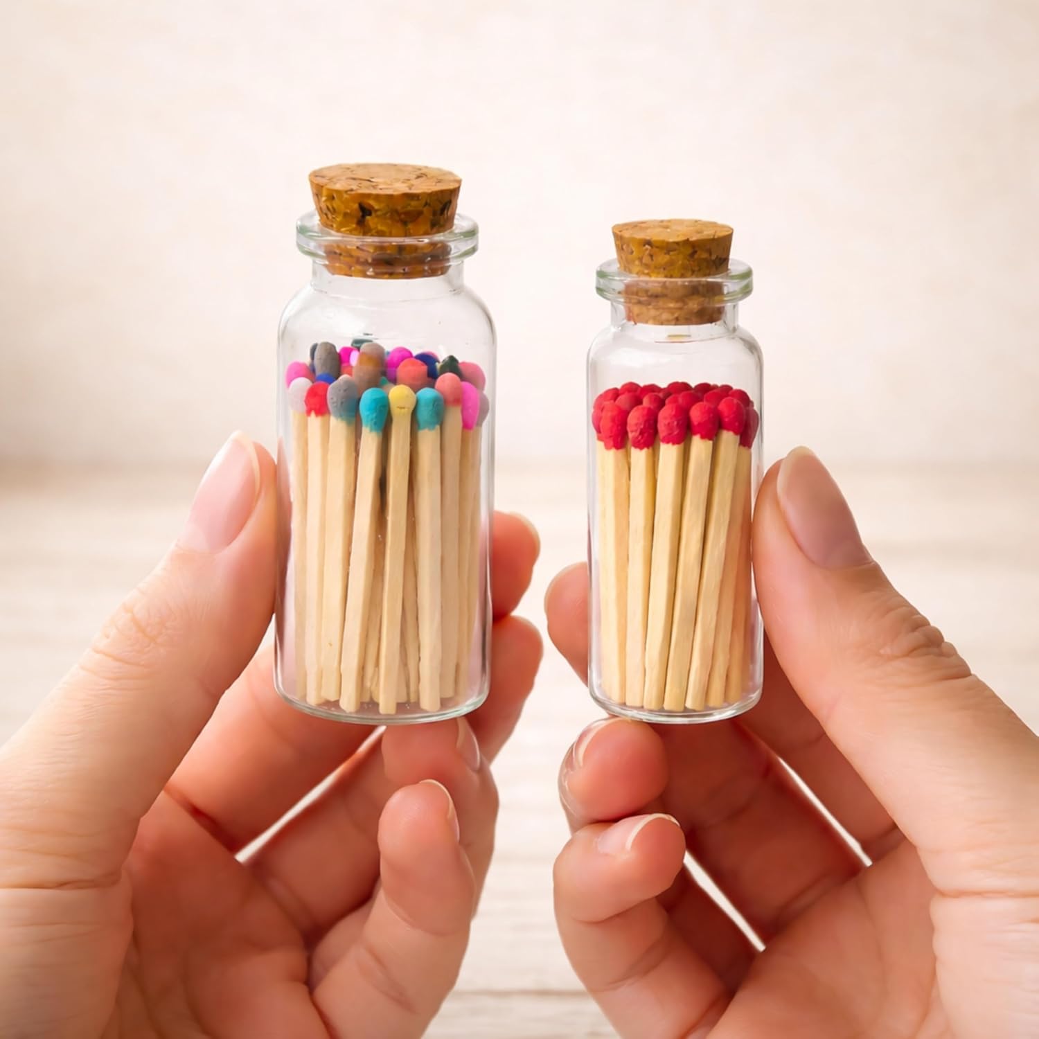 Chandler Studio 40+ Matchsticks Safety Matches in Jar - Strike On Bottle Glass Jar 2" Inch Matchsticks (10 Bottles, 40 Matchsticks Jar)