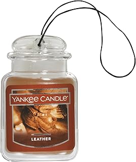 Yankee Candle Car Jar Ultimate Air Freshener, Hanging Car Freshener, Long Lasting Car Fragrance, Leather (Pack of 1)