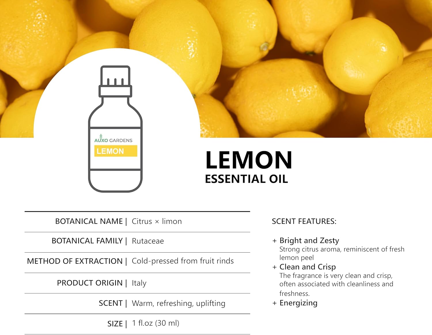 Lemon Essential Oil 1 oz (30ml) - 100% Pure and Undiluted Therapeutic Grade - Italian Lemon