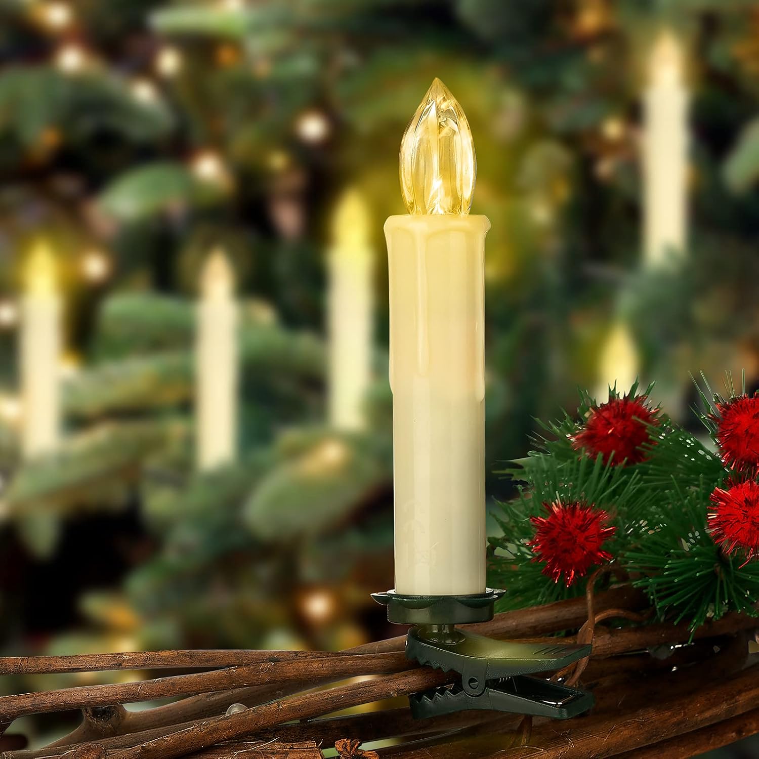 24PCS LED Flameless Taper Candles Flickering with Remote Timer, Battery Operated Waterproof Christmas Tree Candles, Warm White Window Candle Lights, Perfect for Christmas, Home Decoration (Ivory)