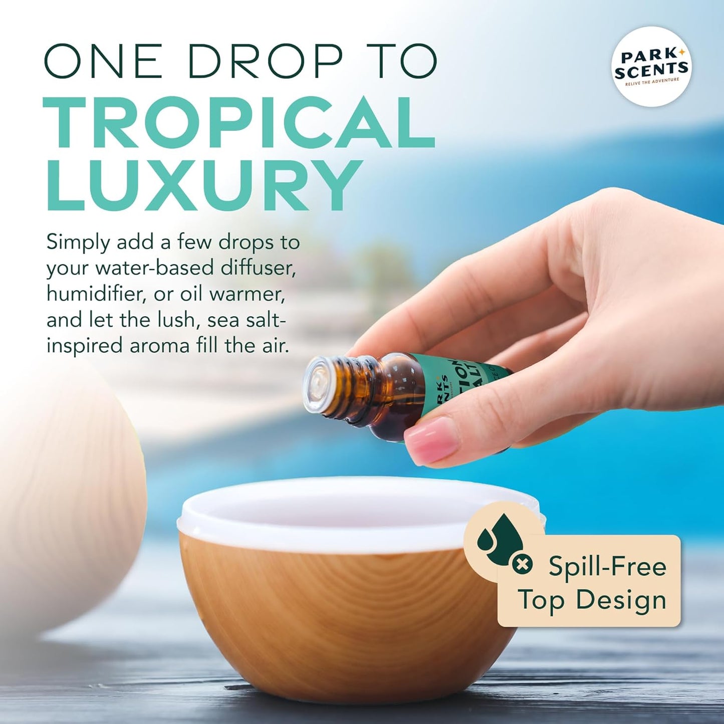 Park Scents Vacation Sea Salt – Peppermint Eucalyptus Musk Theme Park Luxury Hotel Fragrance Oil – Scented Essential Oils for Diffusers for Home, Aromatherapy, Gifts for Women, Sister, Hostess (10ml)