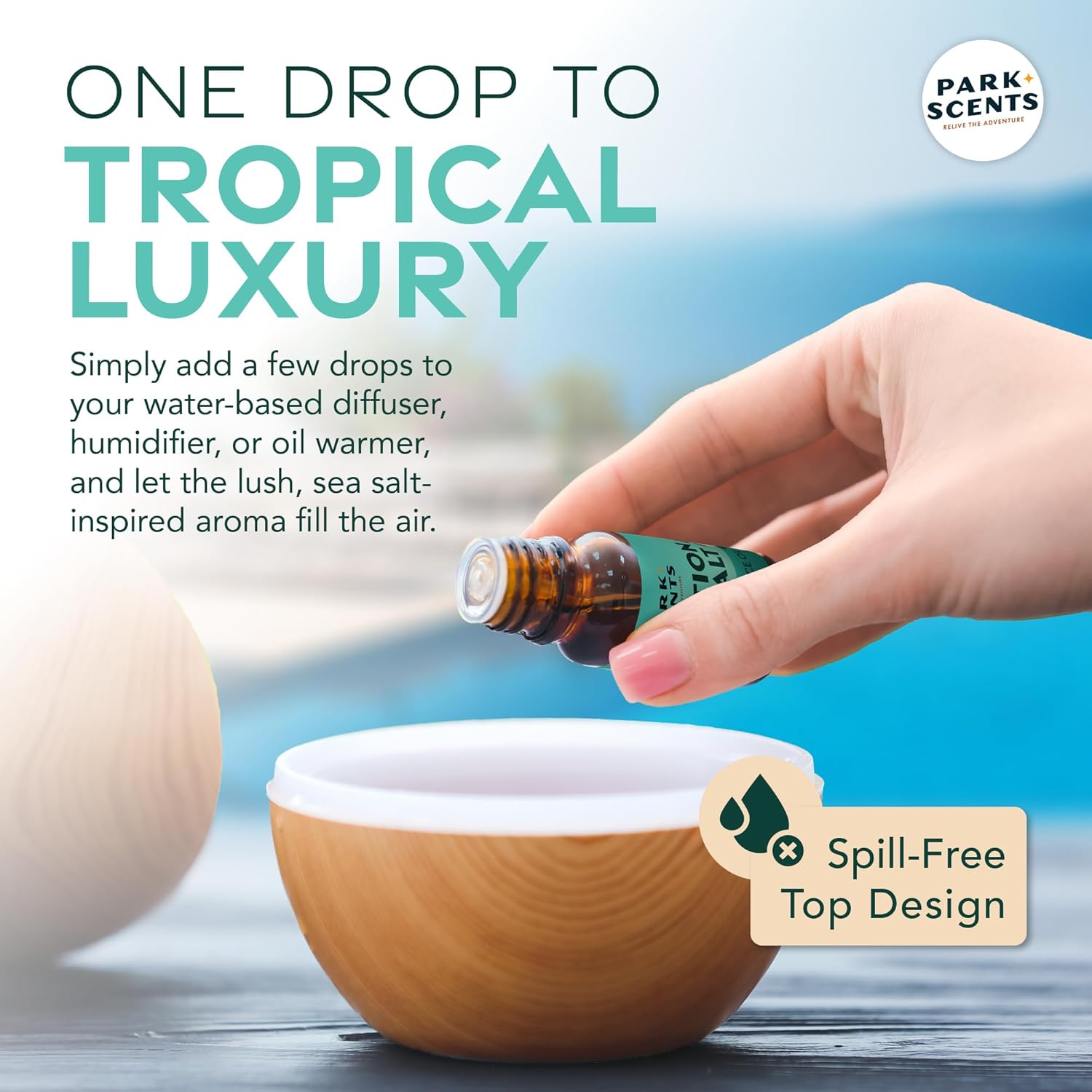 Park Scents Vacation Sea Salt – Peppermint Eucalyptus Musk Theme Park Luxury Hotel Fragrance Oil – Scented Essential Oils for Diffusers for Home, Aromatherapy, Gifts for Women, Sister, Hostess (10ml)