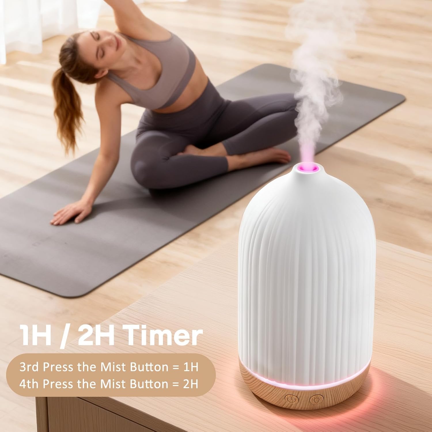 100ML Essential Oil Diffuser, Ultrasonic Cool Mist Aromatherapy Diffuser with Timer & 8-Color LED Light, Continuous & Intermittent Mist Modes, Auto-Off, Quiet Diffusers for Home Office Yoga
