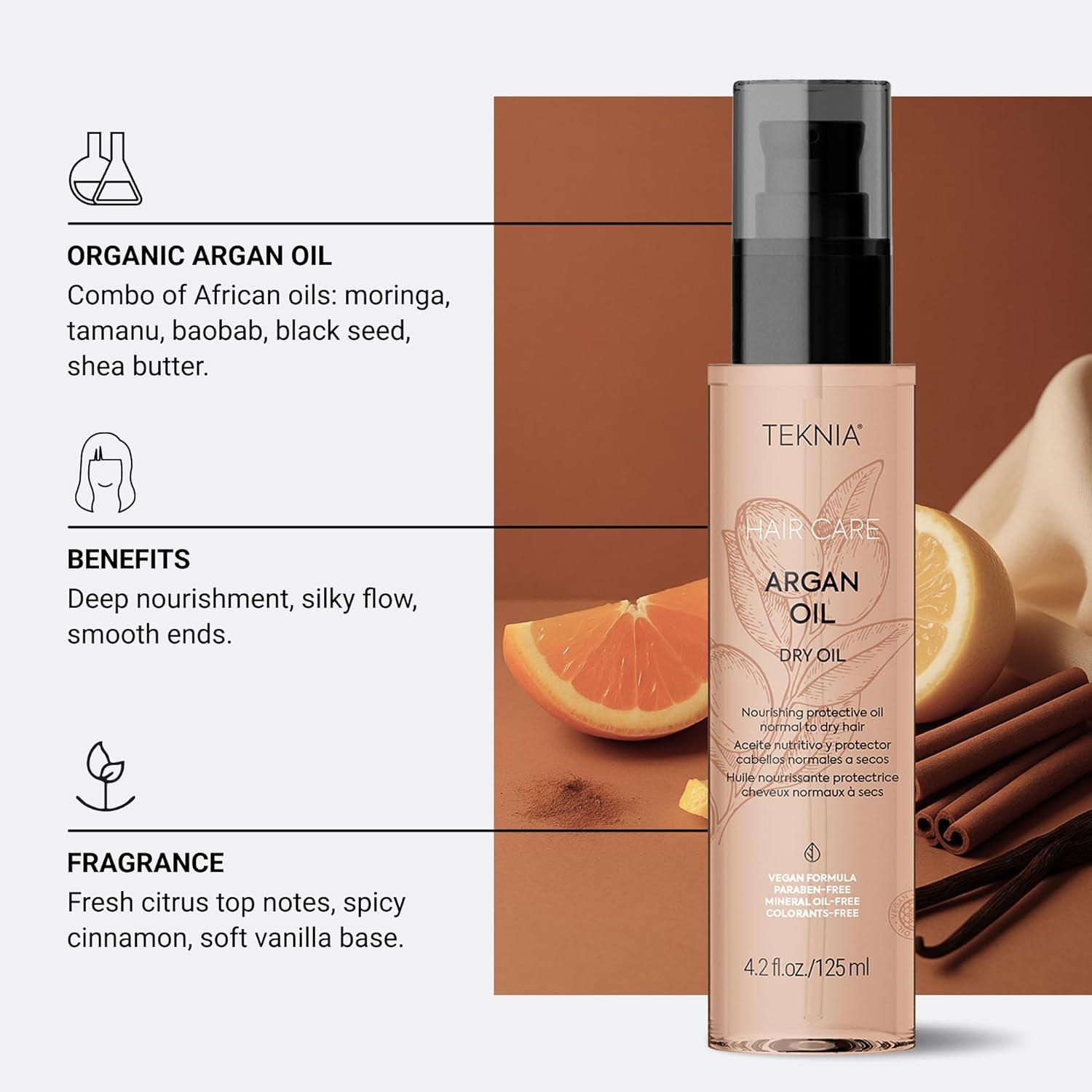 Lakmé Teknia Argan Oil Dry Oil, Hydrating Hair Oils with Argan Oil for Hair, 4.2 Fl Oz