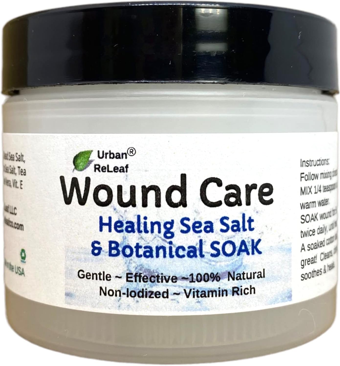 Urban ReLeaf Wound Care ! Soothing Sea Salt & Botanical SOAK ! Clean and Calm Wounds. Gentle, Effective, Non-iodized, 100% Natural. Vitamin Rich