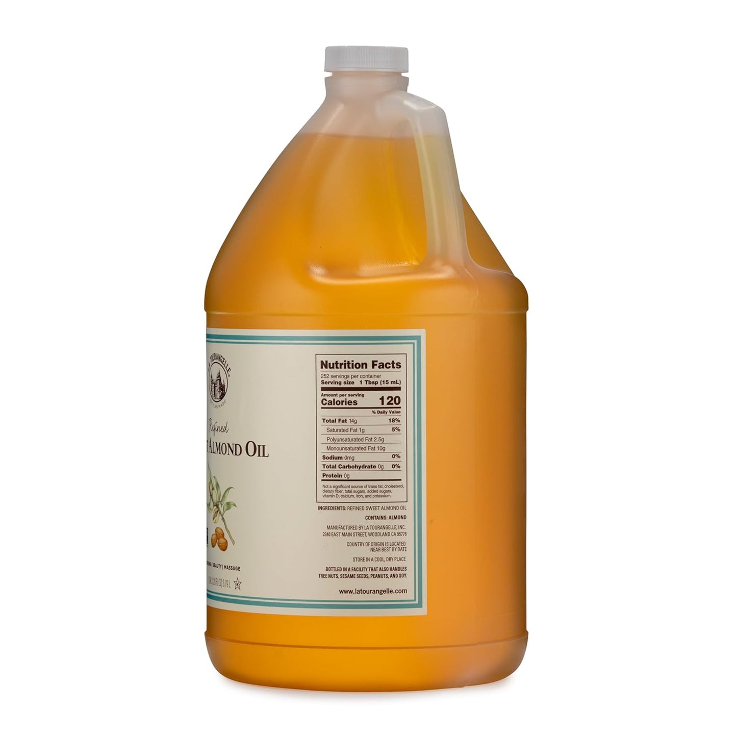 La Tourangelle, Refined Sweet Almond Oil, Food Grade All Natural for Cooking, Hair and Skin, Moisturizing Carrier Oil, 128 Fl Oz (1 Gallon)