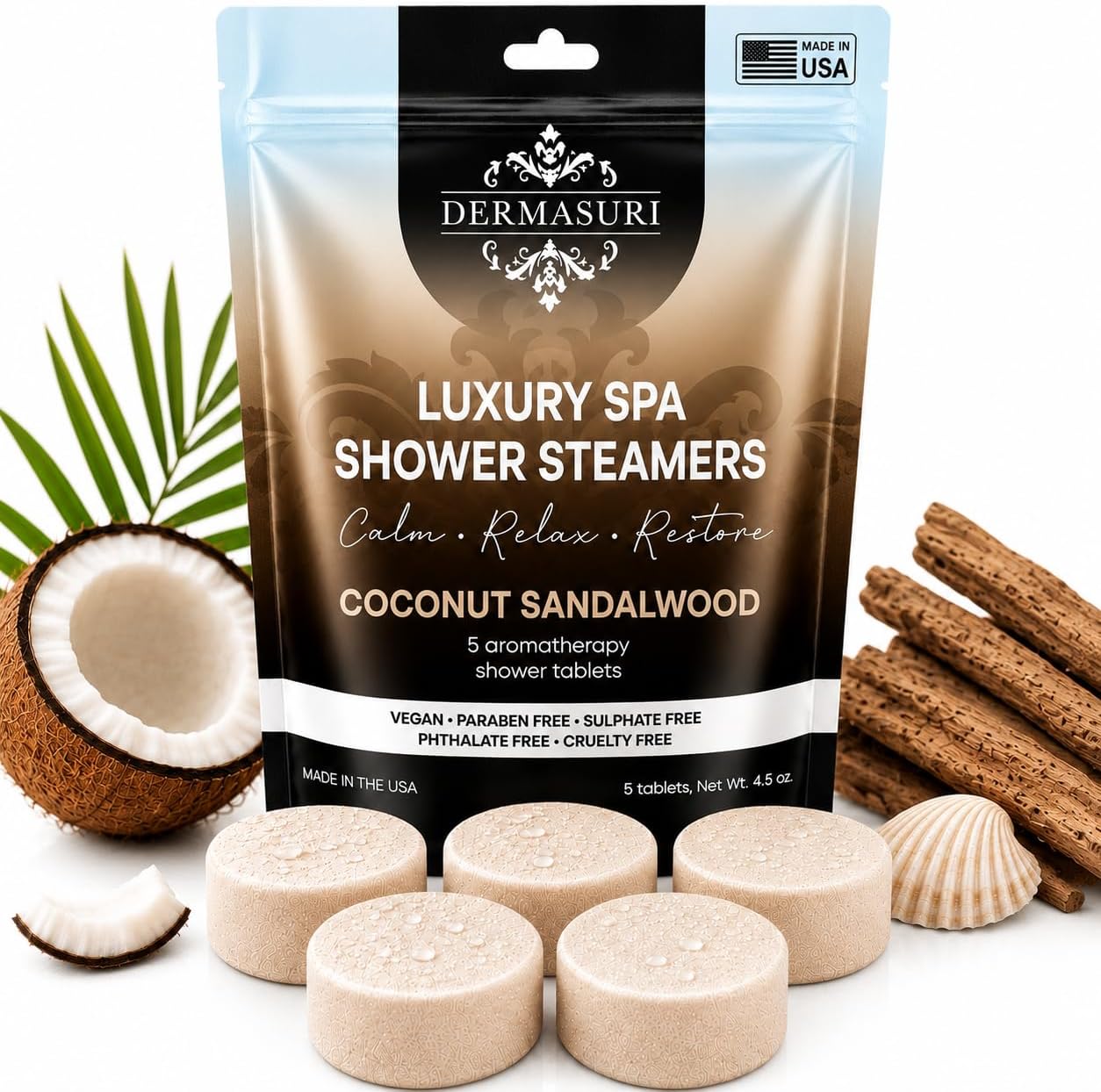 Shower Steamers Aromatherapy, Essential Oil Pods Infused for Relaxation, Shower Pods Aromatherapy - Calming, Stress Relief & Self Care Gifts for Women - Coconut Sandalwood