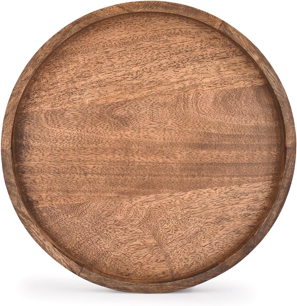 EDHAS Round Wooden Decorative Candle Holder Tray for Coffee Table Centerpieces Modern Farmhouse Home Decorations (12" x 12" x 1")