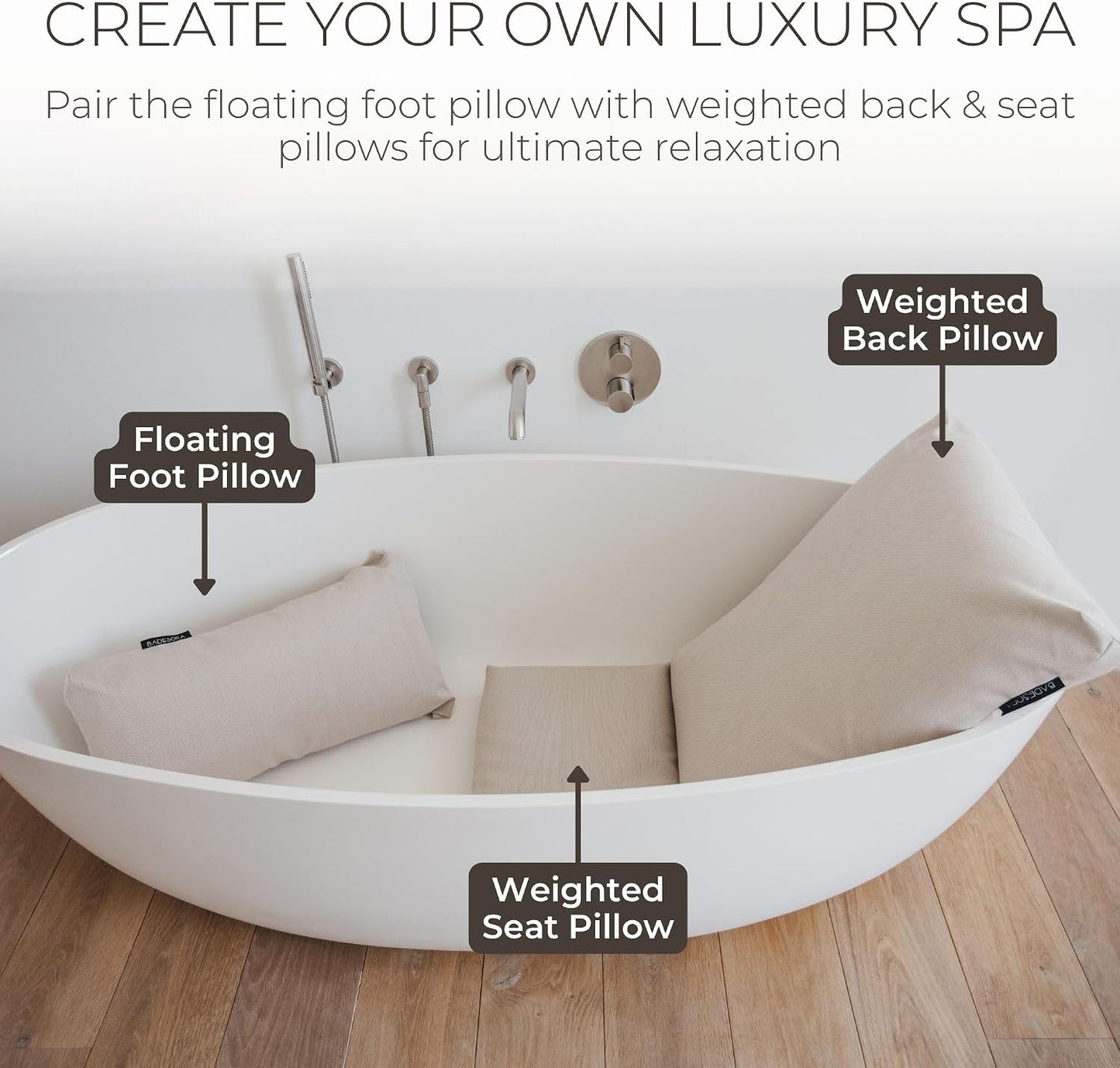 BADESOFA® Luxury Bath Tub Pillow for Feet | Premium-Quality Materials | Comfortable & Quick-Drying | Washable Bath Cushion in Charcoal | Home Spa Accessories | Universal Fit for Any Bathtub