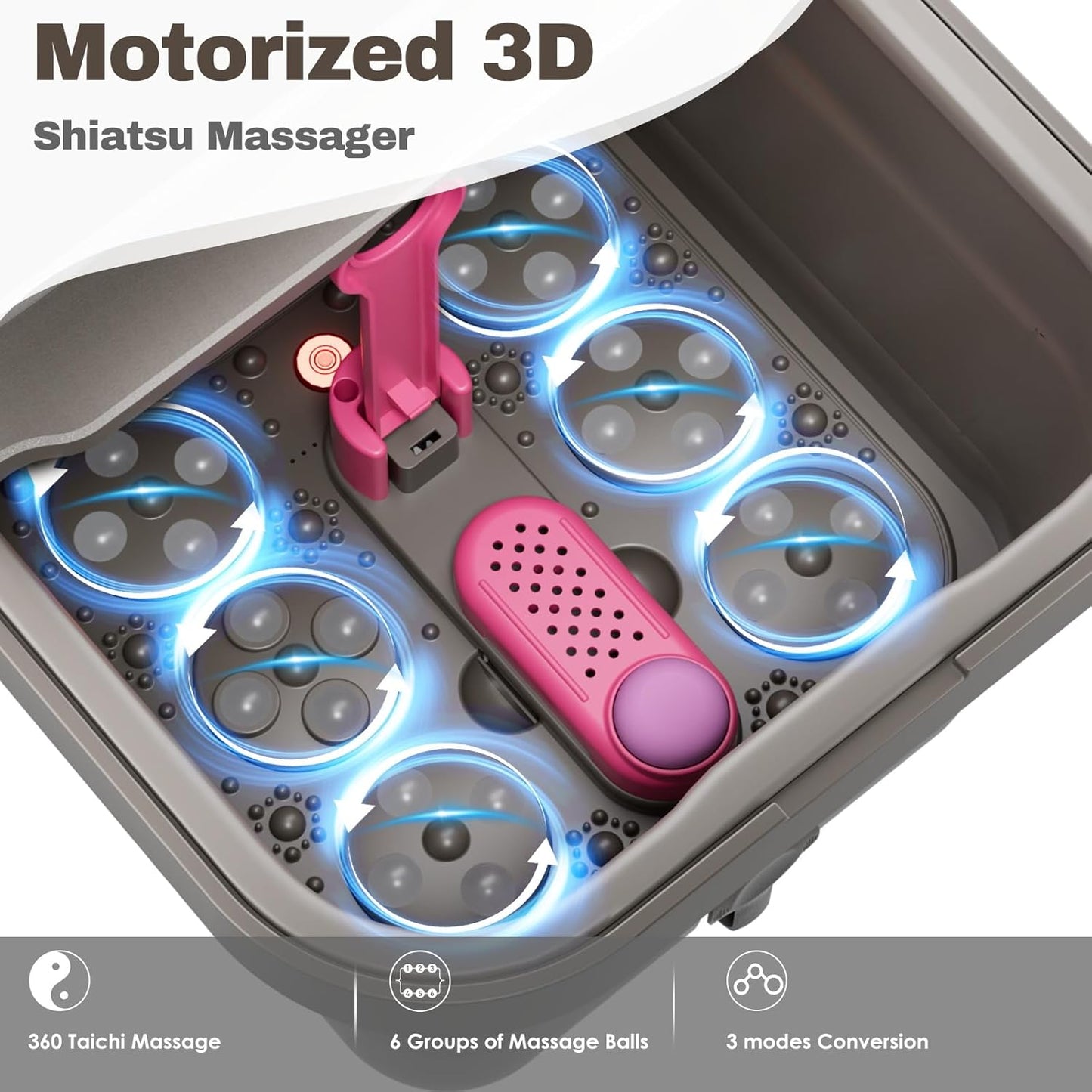 Ranjova Foot Spa Electric Rotary Massage, with Color Touch Screen and Remote Control, Foot Bath Massager with Heat, Bubble, Adjustable Temp, and 24 Motorized Shiatsu Massage Balls (Dark Grey)