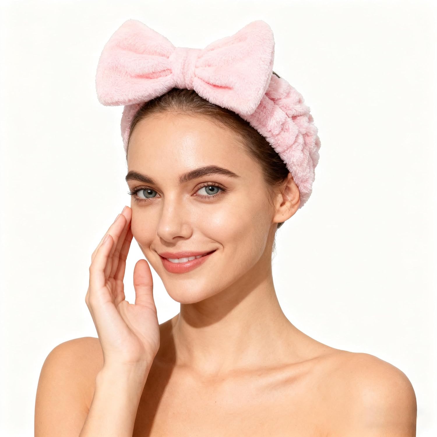 Spa Headbands,Makeup Headbands for Women,Facial Headband Bulk,Soft Coral Fleece Headband for Makeup,Cosmetic Head Wraps,Bow Hair Bands for Face Washing Shower Skin Care (pink, 12pcs)