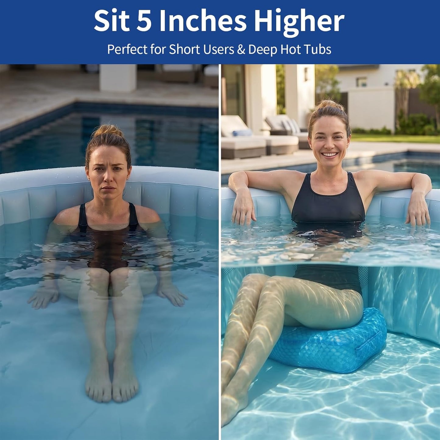 Hot Tub Booster Seat, Weighted SPA Booster Seat Cushion for Adults, 3D Air Mesh Inflatable Hot Tub Seat Accssories with Non-Slip Micro Dot Bottom,Indoor or Outdoor Hot Tub Pillow