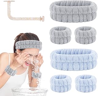 CERETIA Face Wash Headband and Wristband Set of 2, Wrist Towels with Holder Microfiber Wristbands for Washing Face Absorbent Spa Wristbands Wrist Scrunchies