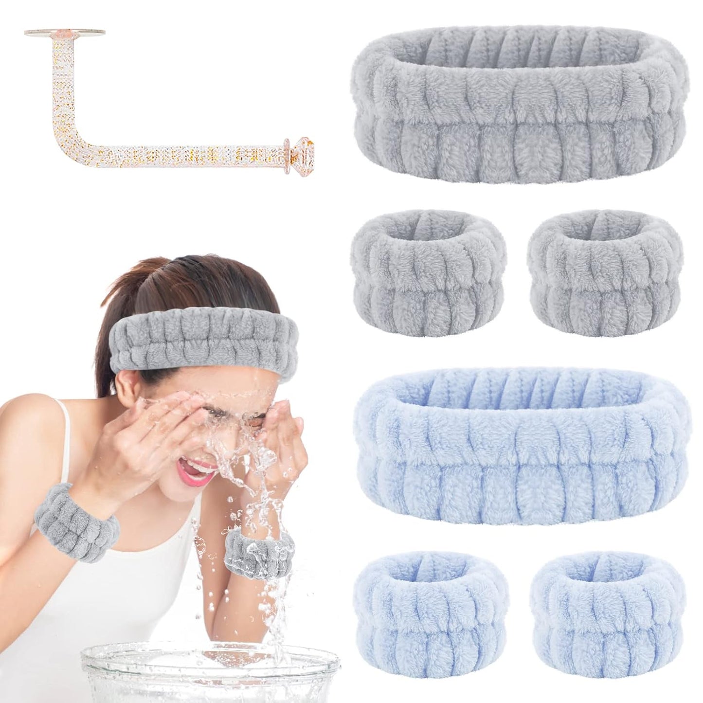 CERETIA Face Wash Headband and Wristband Set of 2, Wrist Towels with Holder Microfiber Wristbands for Washing Face Absorbent Spa Wristbands Wrist Scrunchies