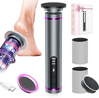 Electric Foot Callus Remover with Nano-Glass Head & 60Pcs Sandpaper Discs, 4 Hours Run Time, Electric Callus Remover for Feet with 3 Adjustable Speeds, Pedicure Tools for Dry Dead Skin Cracked Heels