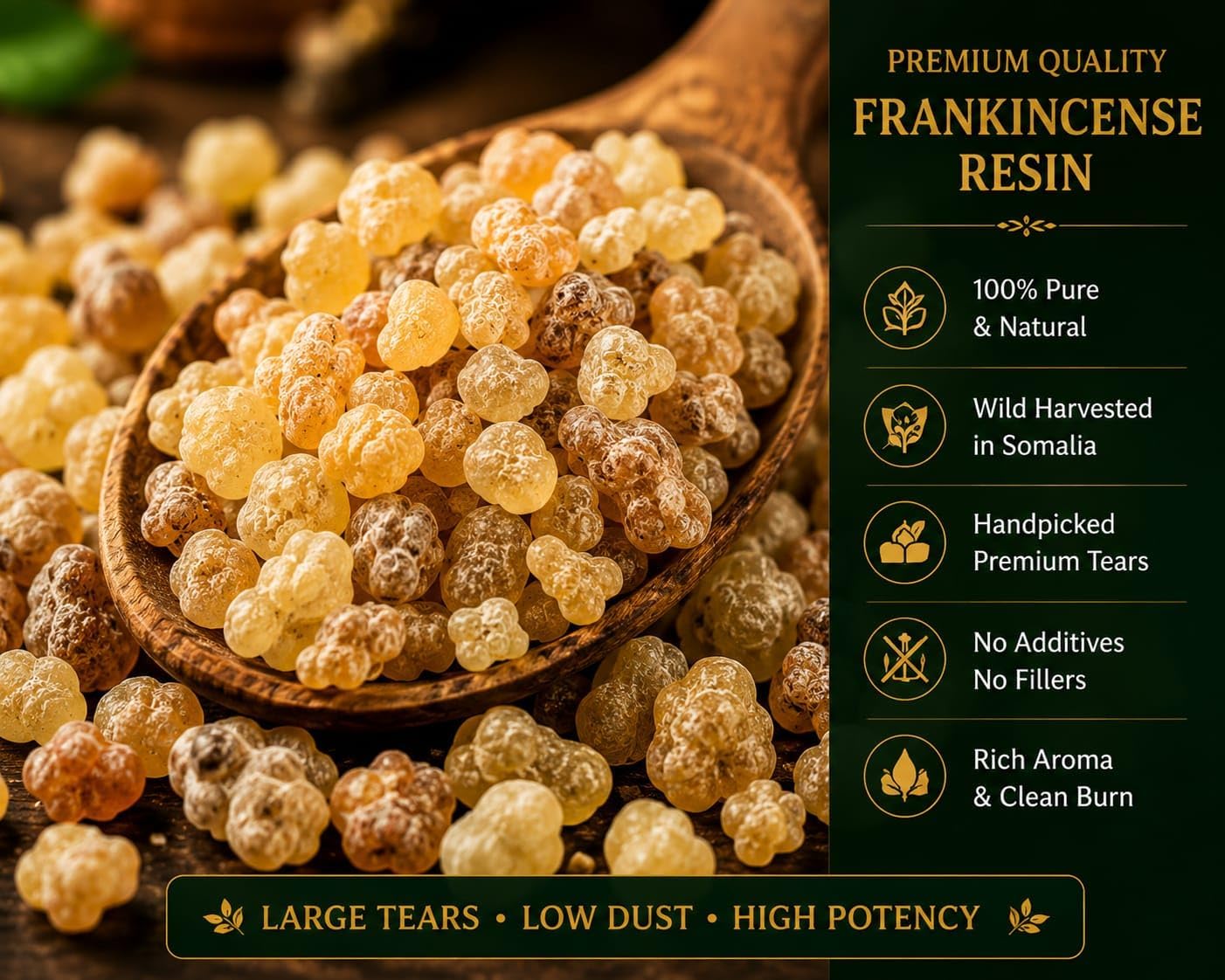 Premium Organic Frankincense Resin (Boswellia Carterii) – 125 g / 4.40 oz Wild-Harvested Olibanum – Pure Incense Resin for Aromatic Burning, Spiritual Rituals & Home Ambiance – Royal Resin Crafts
