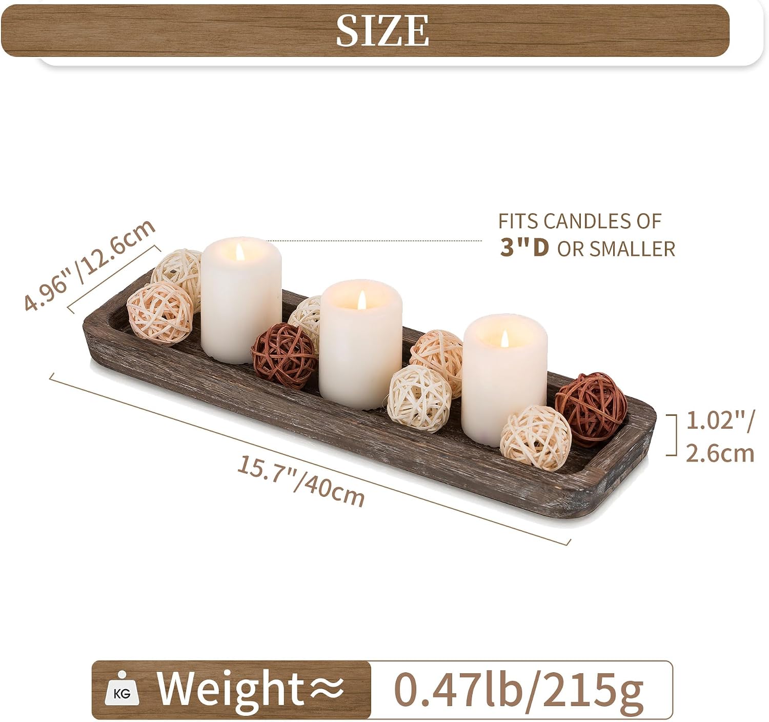 Hanobe Rustic Wood Centerpiece Tray: Decorative Tealight Candle Holders Long Farmhouse Candle Plate Wooden Table Centerpiece for Dining Room Kitchen Coffee Table Rectangular Trays Home Decor