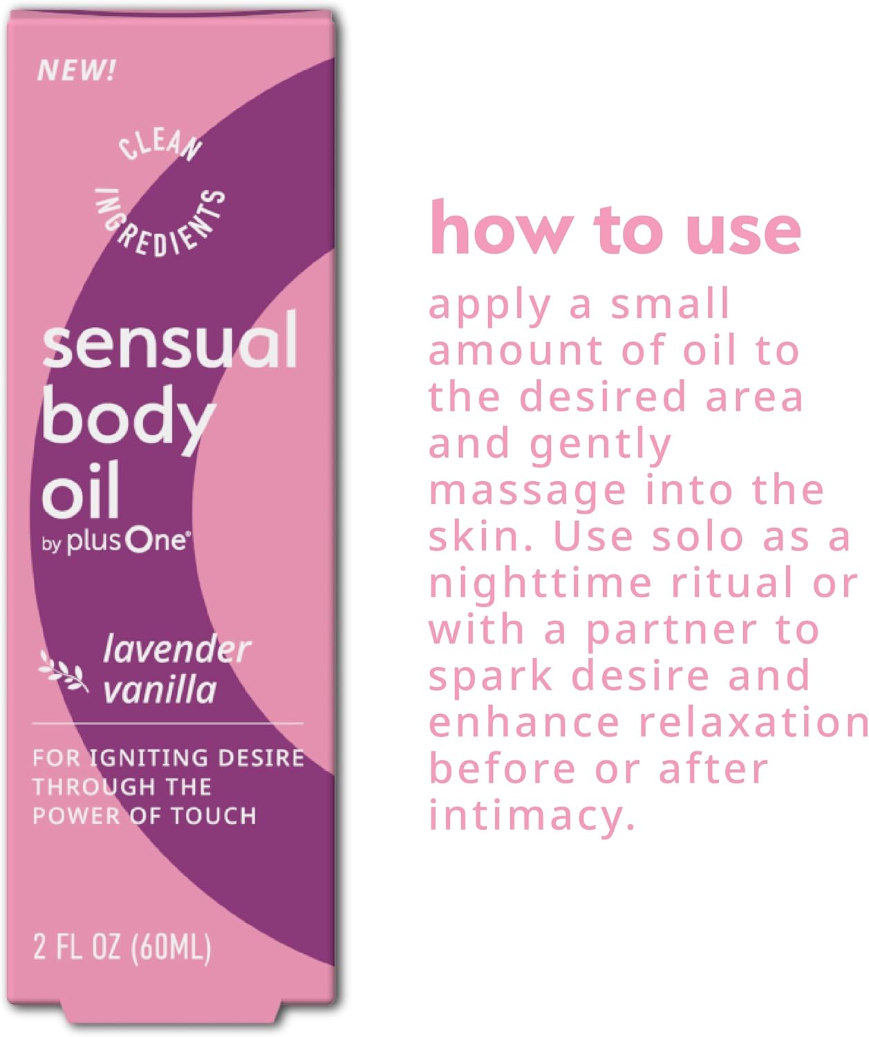 plusOne Sensual Body Oil – Lavender Vanilla Massage & Intimate Oil – Plant-Based Blend with Coconut, Jojoba & Sweet Almond Oil – Vegan & Cruelty-Free – 2 fl oz